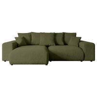 ECKSOFA mit Schlaffunktion und Bettkasten ESKAR-L 256x165x84cm Grün Bouclé - Schwarz/Grün, Holzwerkstoff/Kunststoff (165/256cm) - ALTDECOR