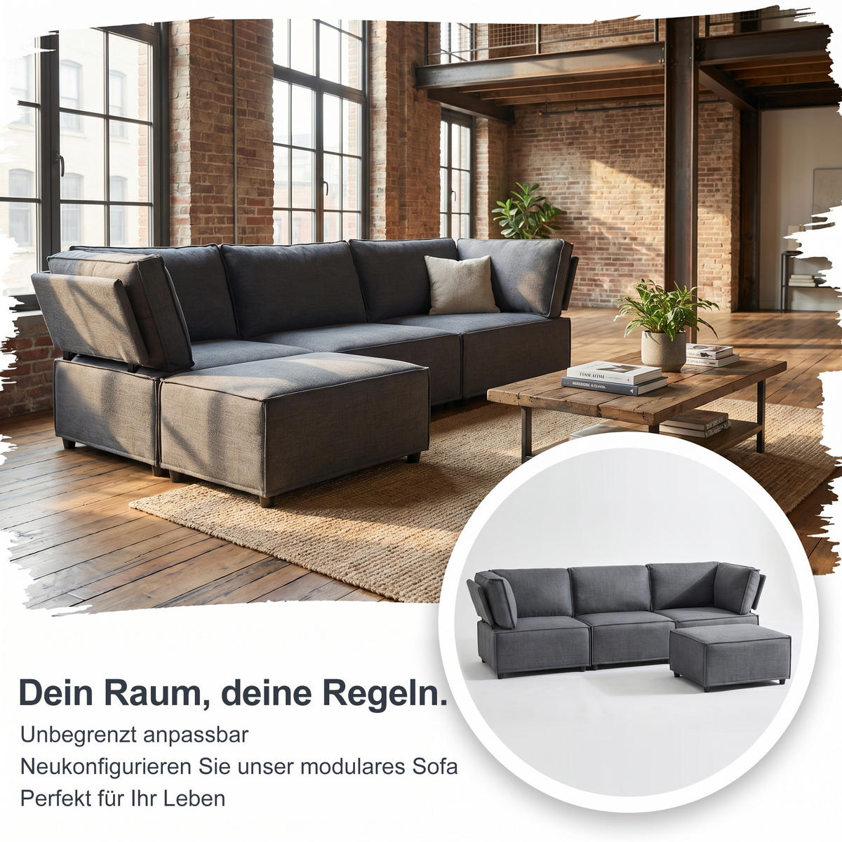 ECKSOFA DE-35021 modular Dunkelgrau - Dunkelgrau, Holzwerkstoff (154/238cm) - ComfortXL