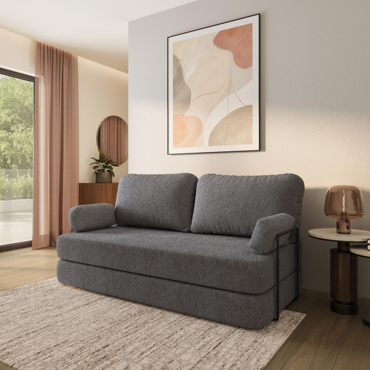 POHOVKA z pěny NIKSI s kovovým rámem Buklé látka Šedá - šedá, textil (170/86/80cm) - MASSENO