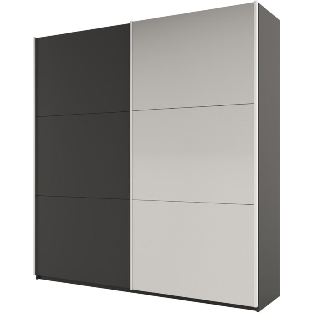 SCHWEBETÜRENSCHRANK Rossa mit 2 Türen und Spiegel, 225 cm, Graphit - Graphitfarben, Holzwerkstoff (225/244/65cm) - Beautysofa