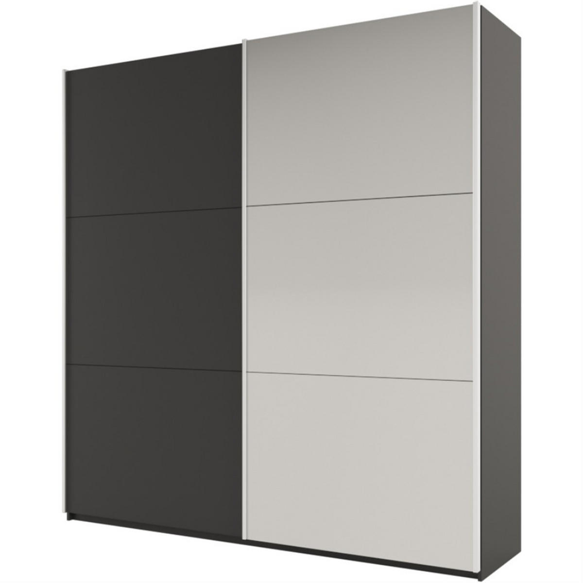 SCHWEBETÜRENSCHRANK Rossa mit 2 Türen und Spiegel, 225 cm, Graphit - Graphitfarben, Holzwerkstoff (225/244/65cm) - Beautysofa