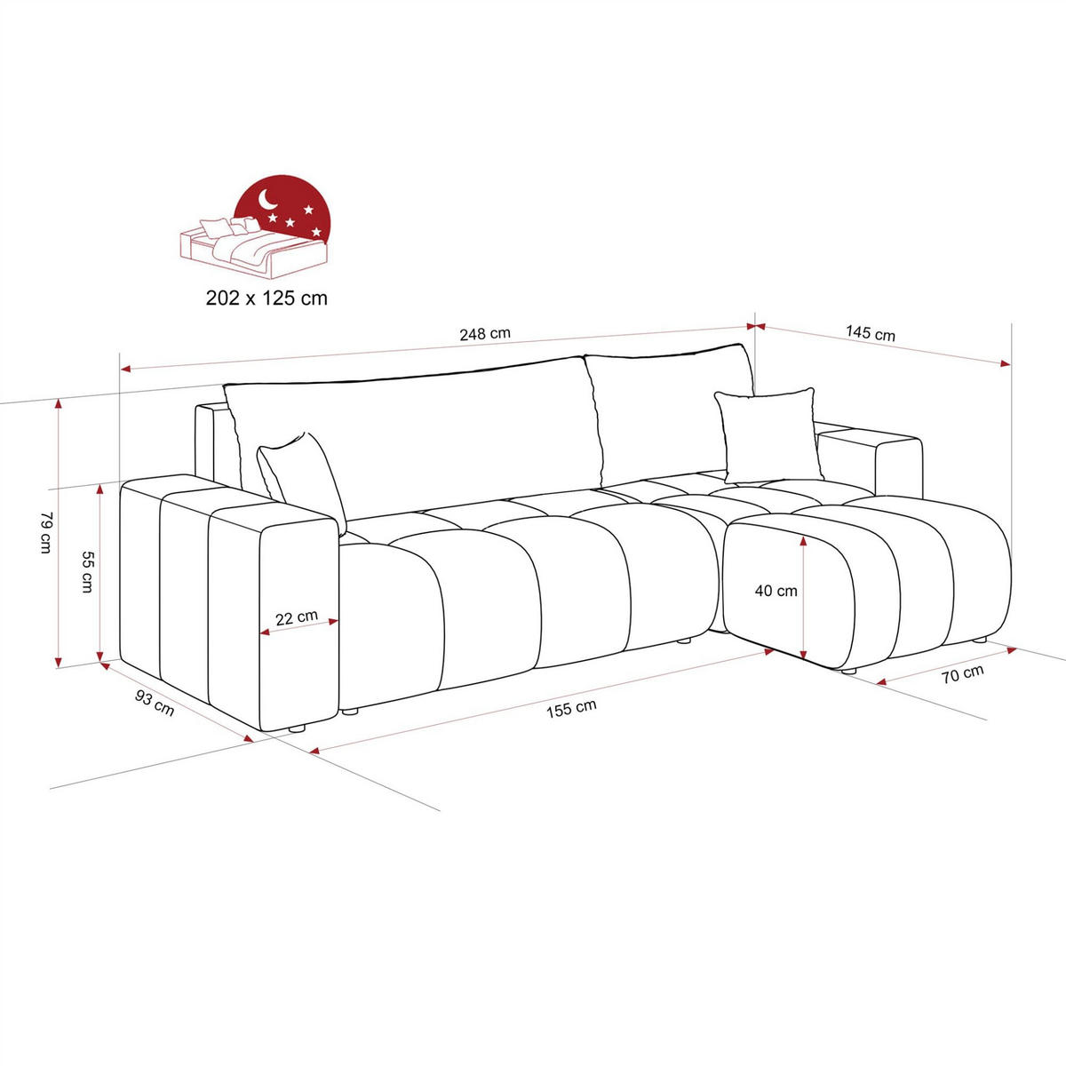 ECKSOFA Anabel Mit Schlaffunktion - Hellgrau, Holzwerkstoff/Textil (248/145cm) - Fun Möbel