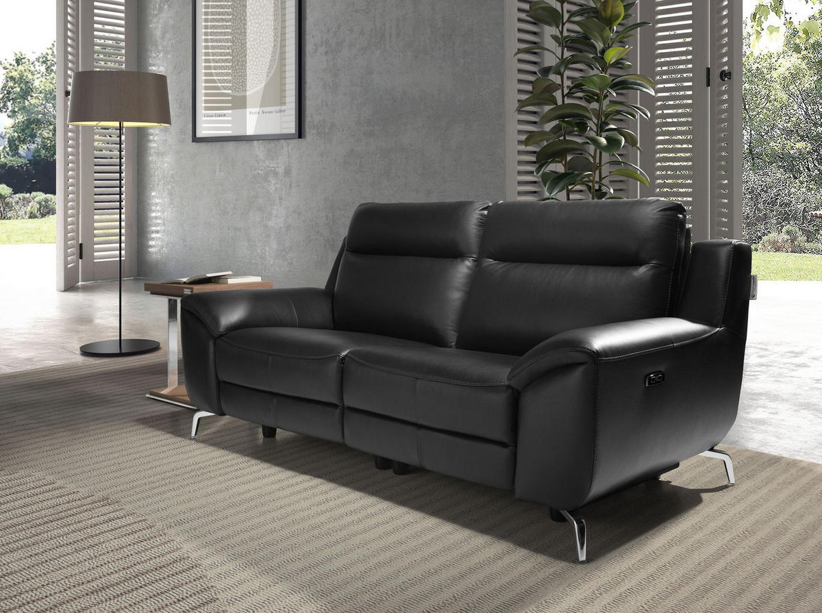 SOFA 2-Sitzer Relaxsofa aus schwarzem Leder 192/93/92 cm - Edelstahlfarben/Schwarz, Leder (192/92/93cm) - ANGEL CERDA