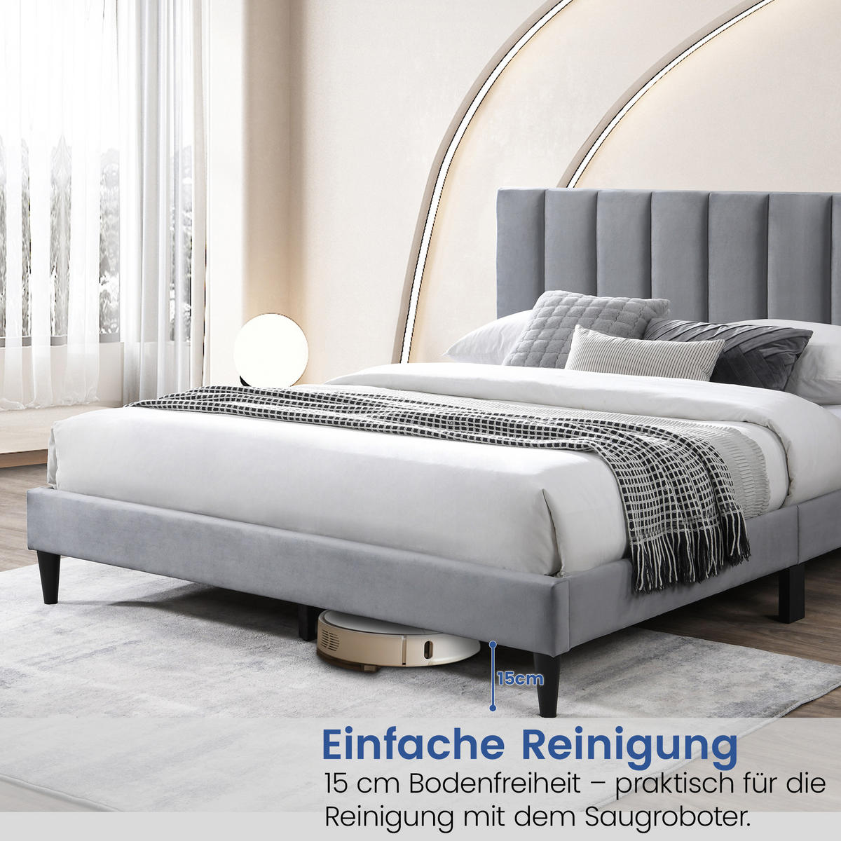 POLSTERBETT mit Lattenrost 180x200 cm Grau - Grau, Metall (180/200cm) - Home Collective