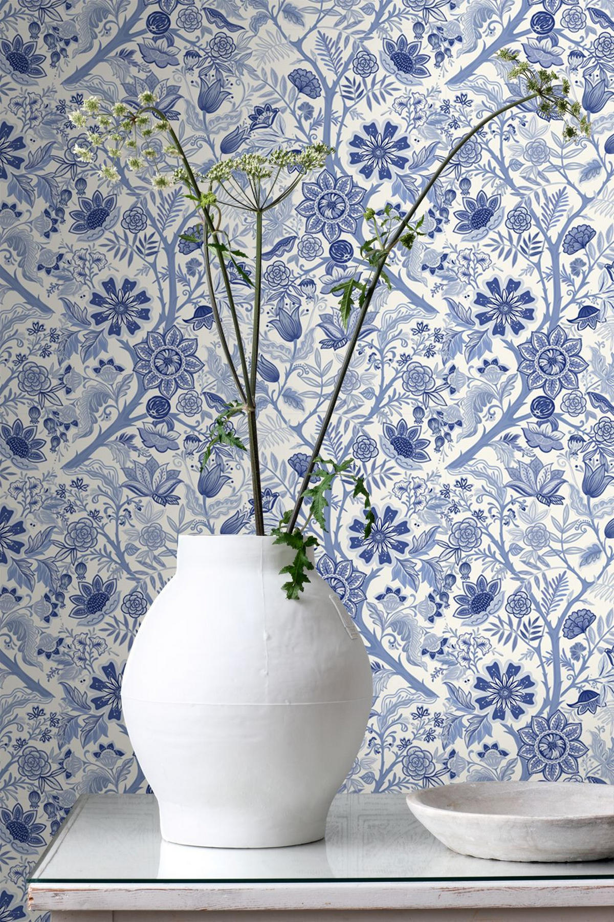 TAPETE Blumenmuster 50 x 900 cm - Blau, Papier (50/900cm) - ESTAhome