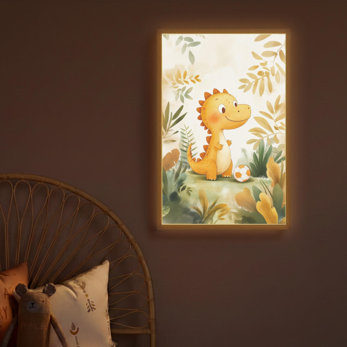NÁSTĚNNÁ LAMPA S AKUMULÁTOREM Dino - Fotbal - Orange 40x60 cm - béžová, kompozitní dřevo (40/60/8cm) - OnlyWow