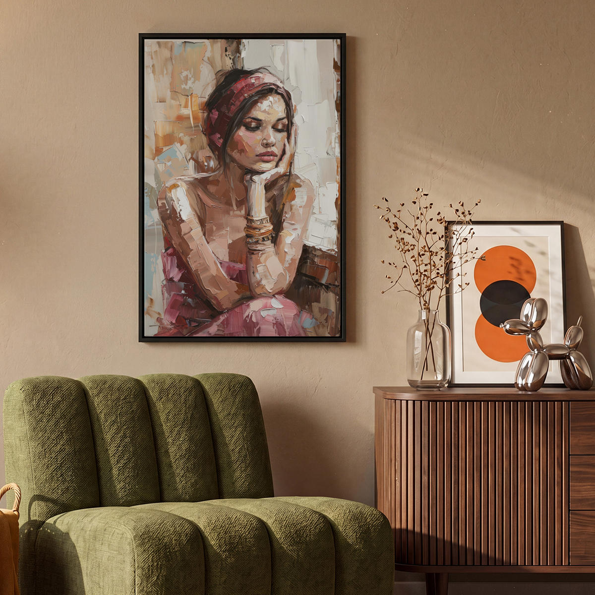 LEINWAND Bilder mit Rahmen - Frau - Lackierung - Porträt - Modern - 60x90 - Altrosa, Textil (60/90cm) - MuchoWow
