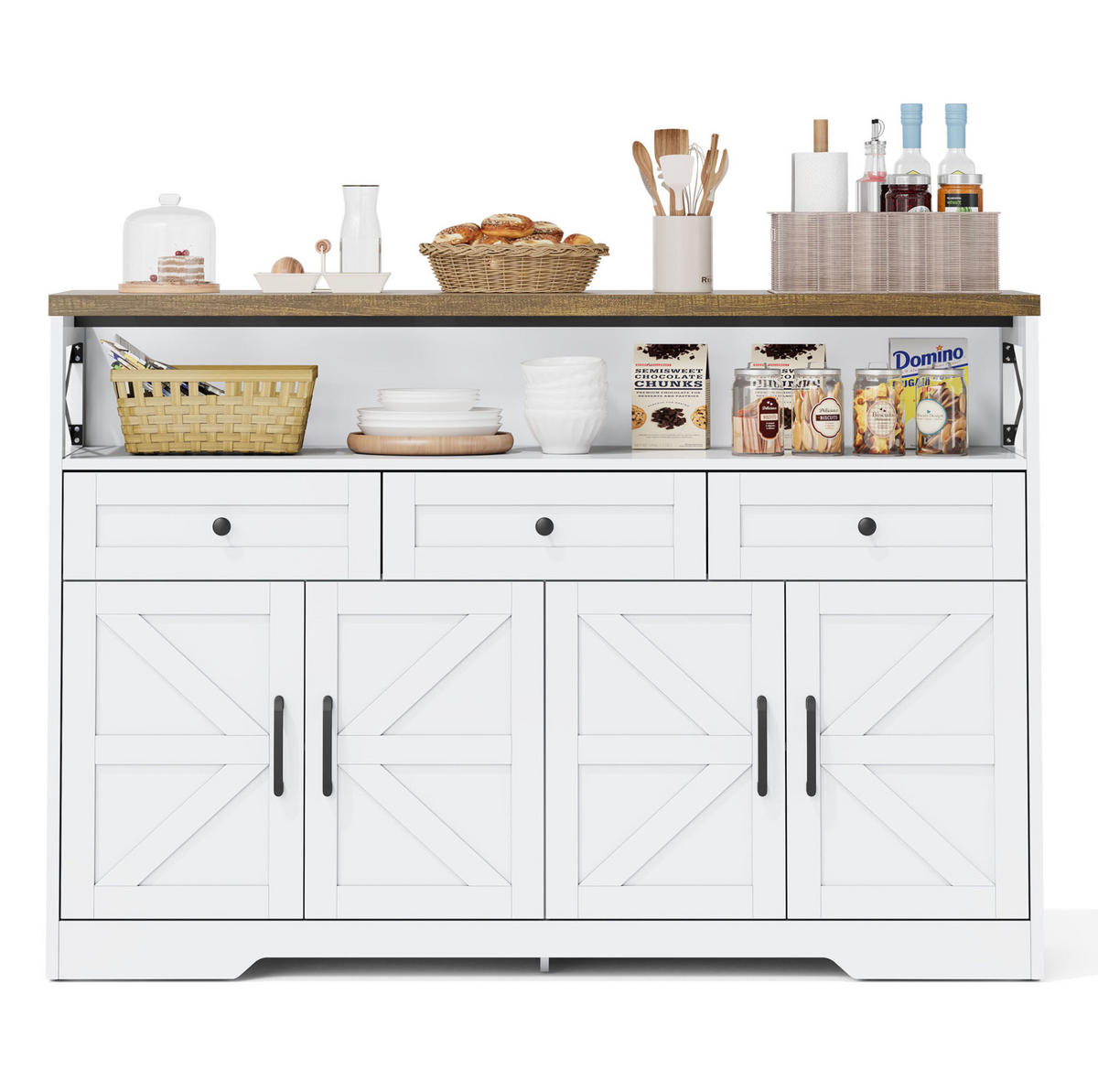 SIDEBOARD 140/35/95 cm mit 2 Türen, 3 Schubladen & offenem Fach - Braun, Holzwerkstoff (140/95/35cm) - BEAOK