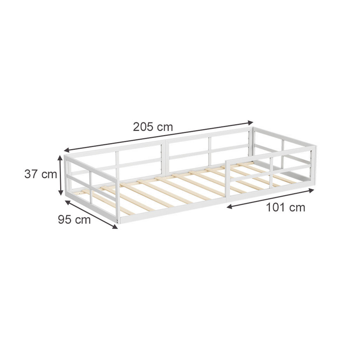 BODENBETT AUS METALL Minno Weiß 205 x 95 cm ohne Matratze - Weiß, Metall - VitaliSpa