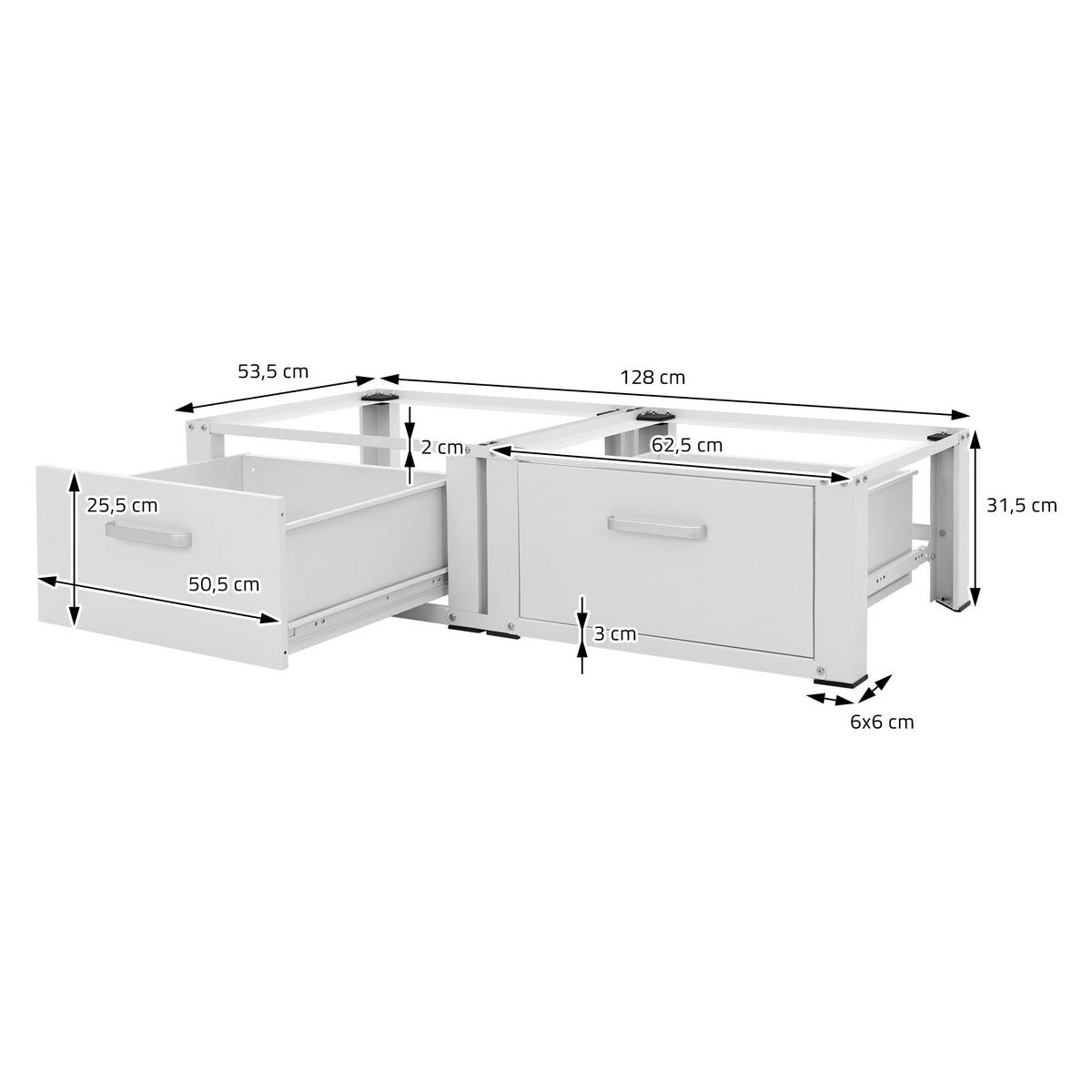 DVOJITÝ PODSTAVEC PRO PRAČKY 2 zásuvky bílý 128x53,5x31,5 cm z oceli - bílá, kov (128/31.5/53.5cm) - ML-DESIGN