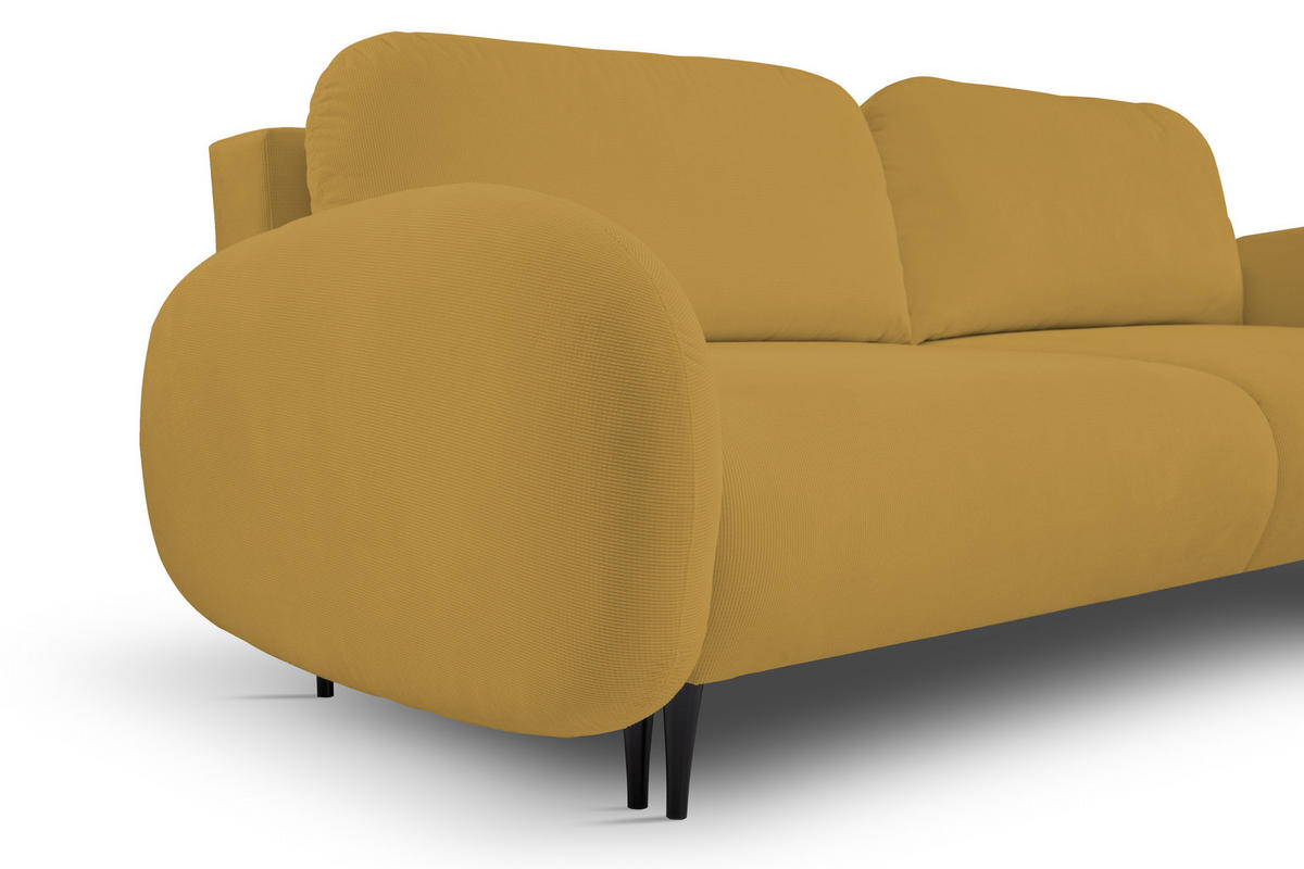 SOFA SOFT RunAgin Mit Schlaffunktion Und Bettkasten, PUR-Schaum, Schwarze Kunststofffüße, lose Rückenkissen, freistehend, 232x109x95 cm Gold-coloured - Goldfarben, Holz/Textil (232/95/109cm) - DomoHome