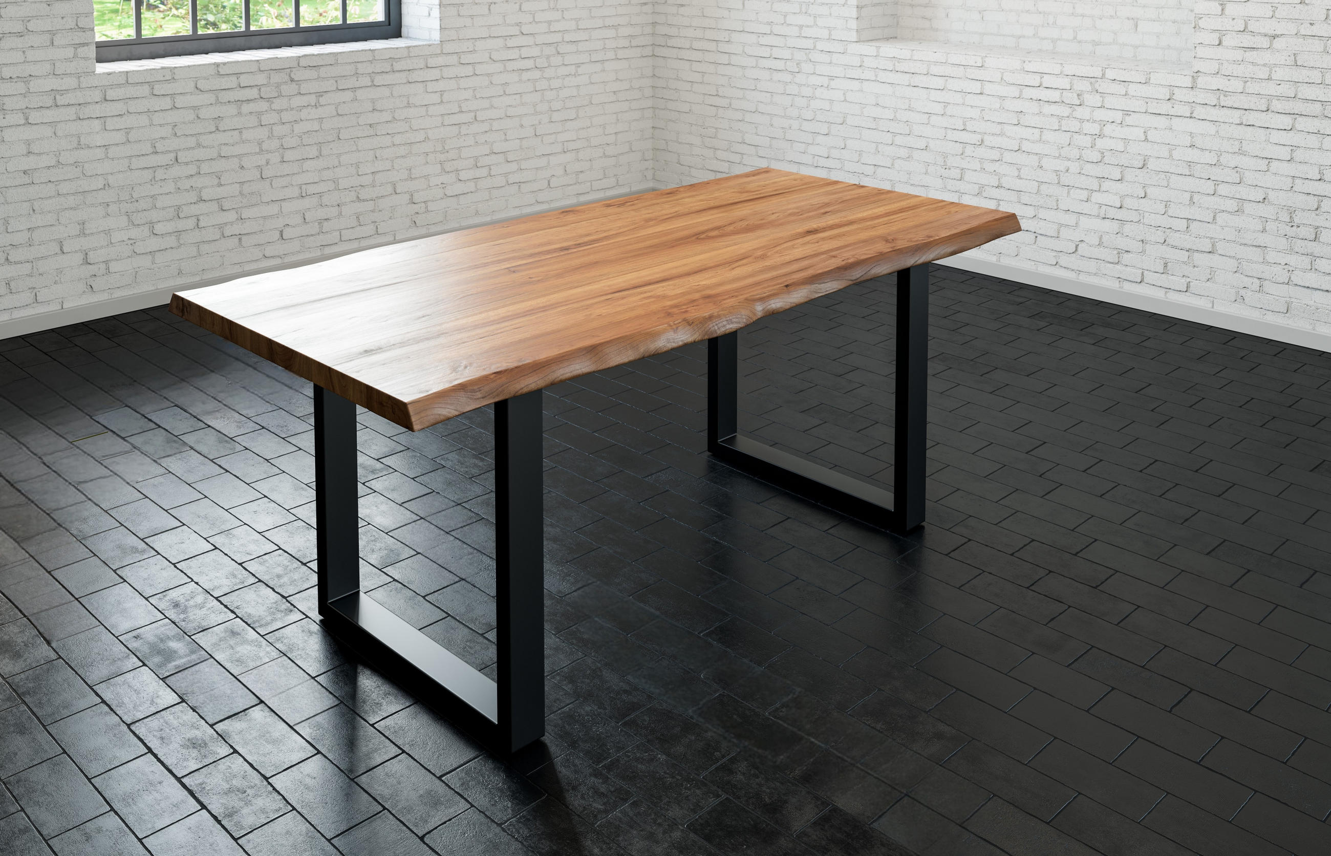 ESSTISCH LIAM - Beige/Schwarz, Holz/Metall (80/140/74cm) - SAM