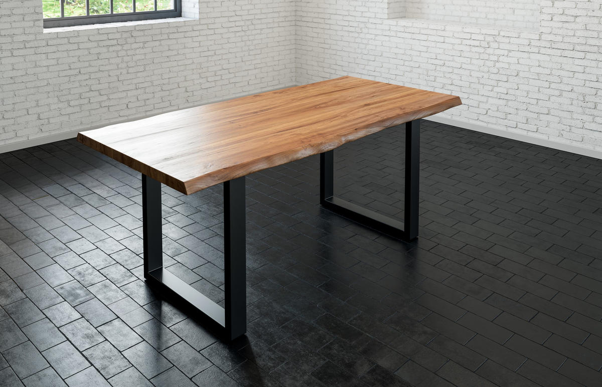 ESSTISCH LIAM - Beige/Schwarz, Holz/Metall (85/160/74cm) - SAM