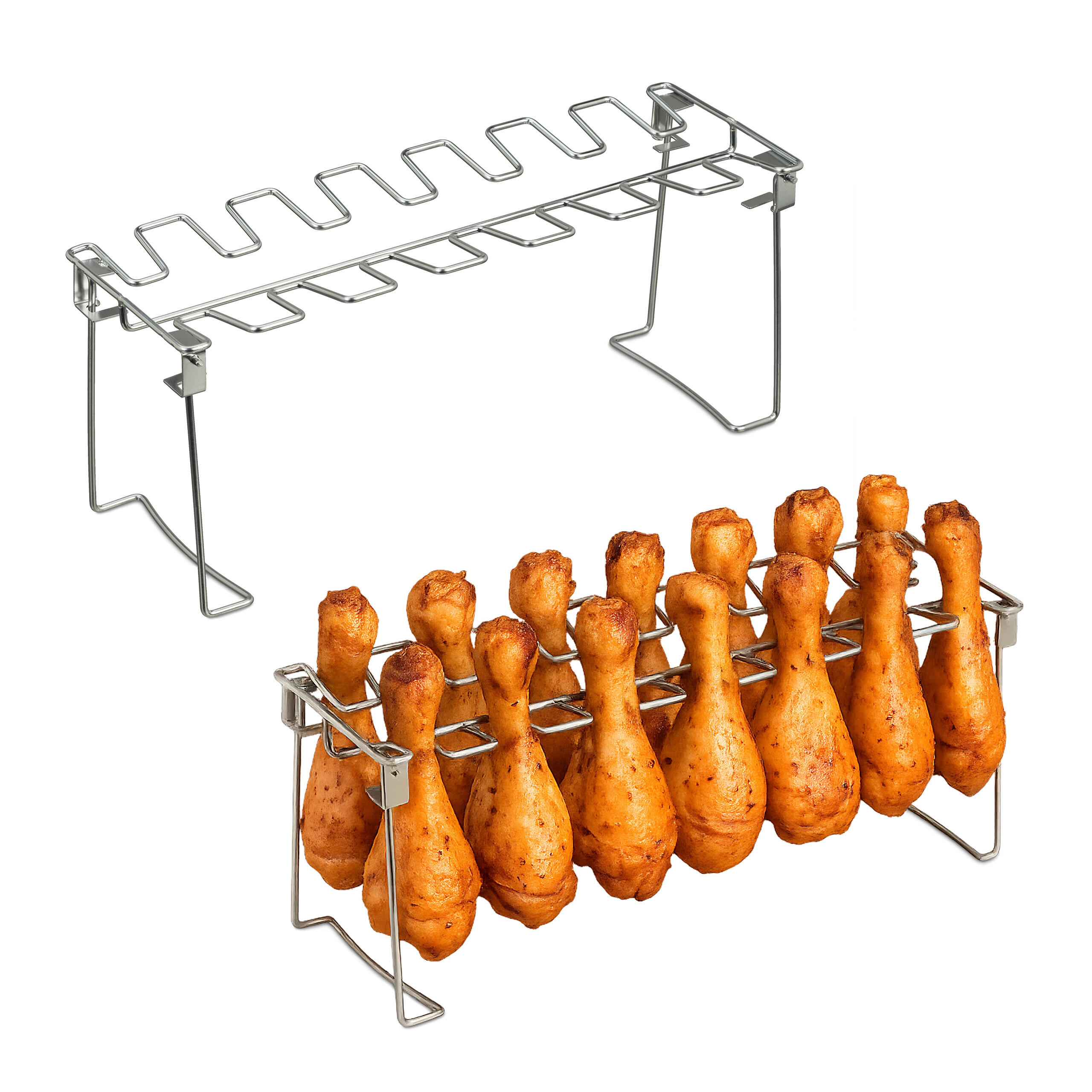 2XHÄHNCHENSCHENKELHALTER - Silberfarben, Metall (34.5/14.5/11.5cm) - Relaxdays