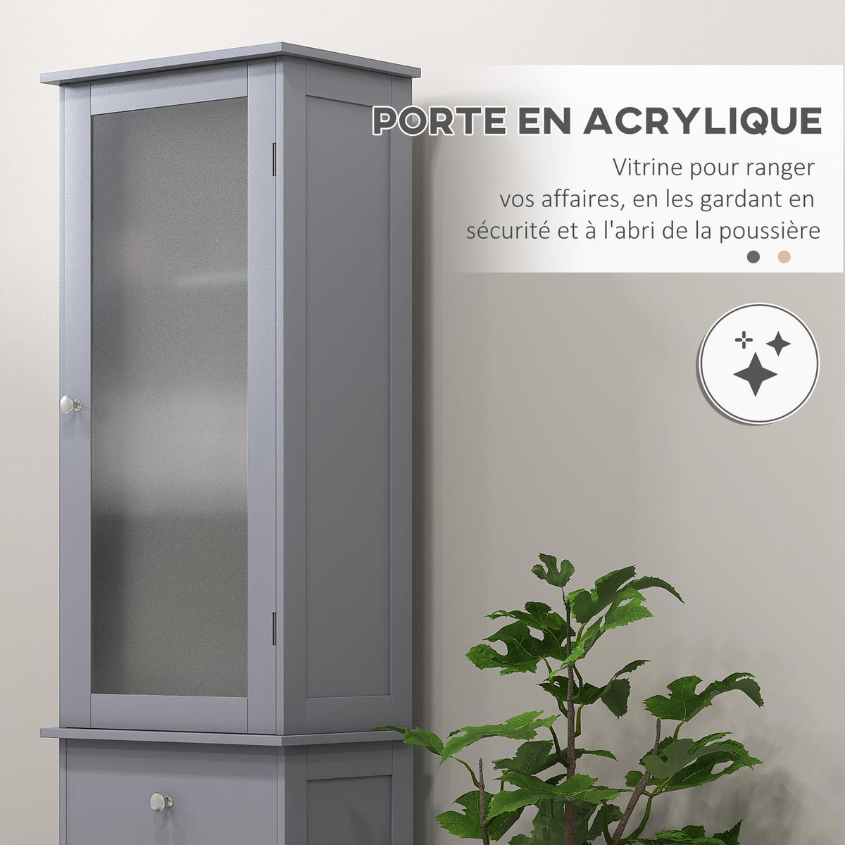 HOCHSCHRANK DE-12531 mit Acrylglastür und Schublade Grau - Grau, Holzwerkstoff (27/171.5/40cm) - ComfortXL