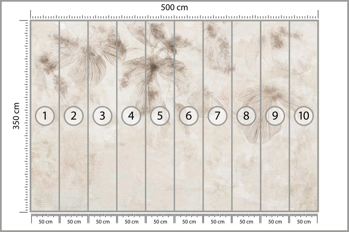 FOTOTAPETE für Wohnzimmer Boho Blumen auf Beton Natur Vintage 500x350 - Beige/Braun, Papier (500/350cm) - Muralo