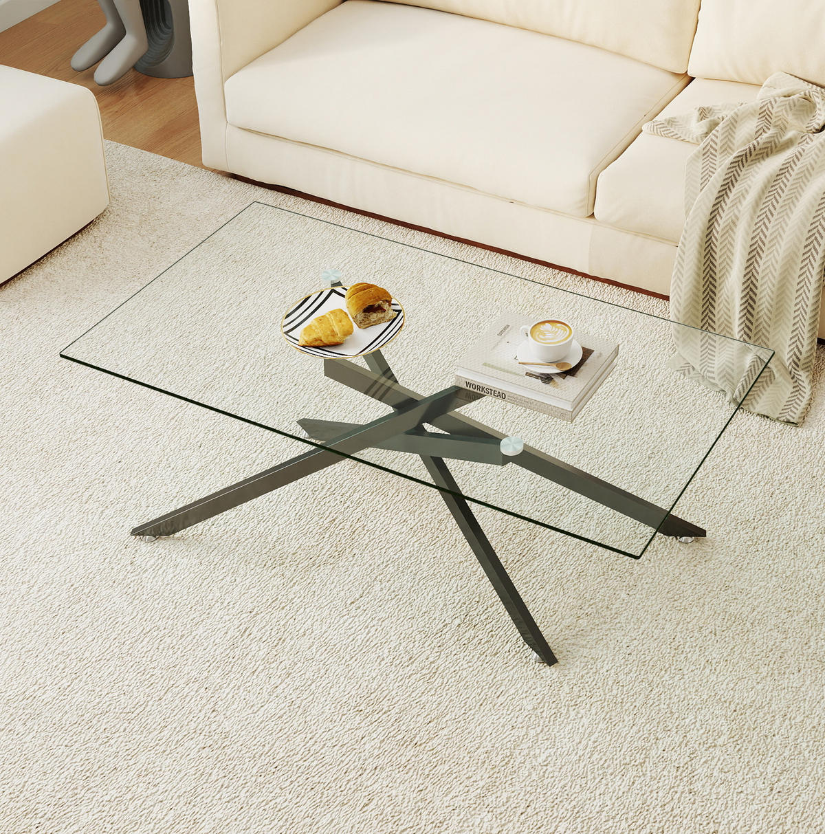 KONFERENČNÍ stolek 120/60/46 cm černý z tvrzeného skla a kovu s moderním vzhledem - černá, sklo (120/60/46cm) - OKWISH