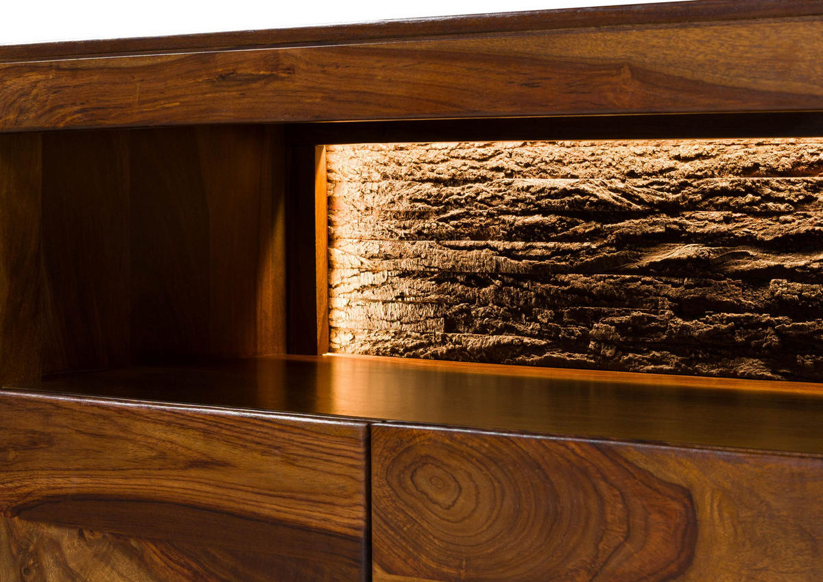 TV-BOARD Sheesham 200x45x50 walnuss gewachst TORONTO LUX #251 - Dunkelbraun, Holz (200/50/45cm) - Massivmoebel24