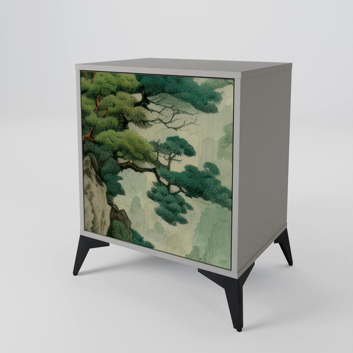 SIDEBOARD VERDURE ABYSS, Grau, 57,5x42x67,5 cm, Schwarze Metall-Rahmenfüße - Multicolor/Schwarz, Holzwerkstoff/Metall (57.5/67.5/42cm) - SpaceRebels
