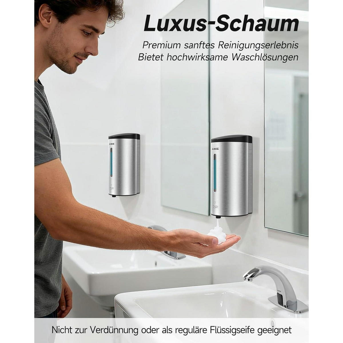 SCHAUMSEIFENSPENDER Edelstahl gebürstet 750ml Wandmontage - Silberfarben, Metall (12/11/24cm)