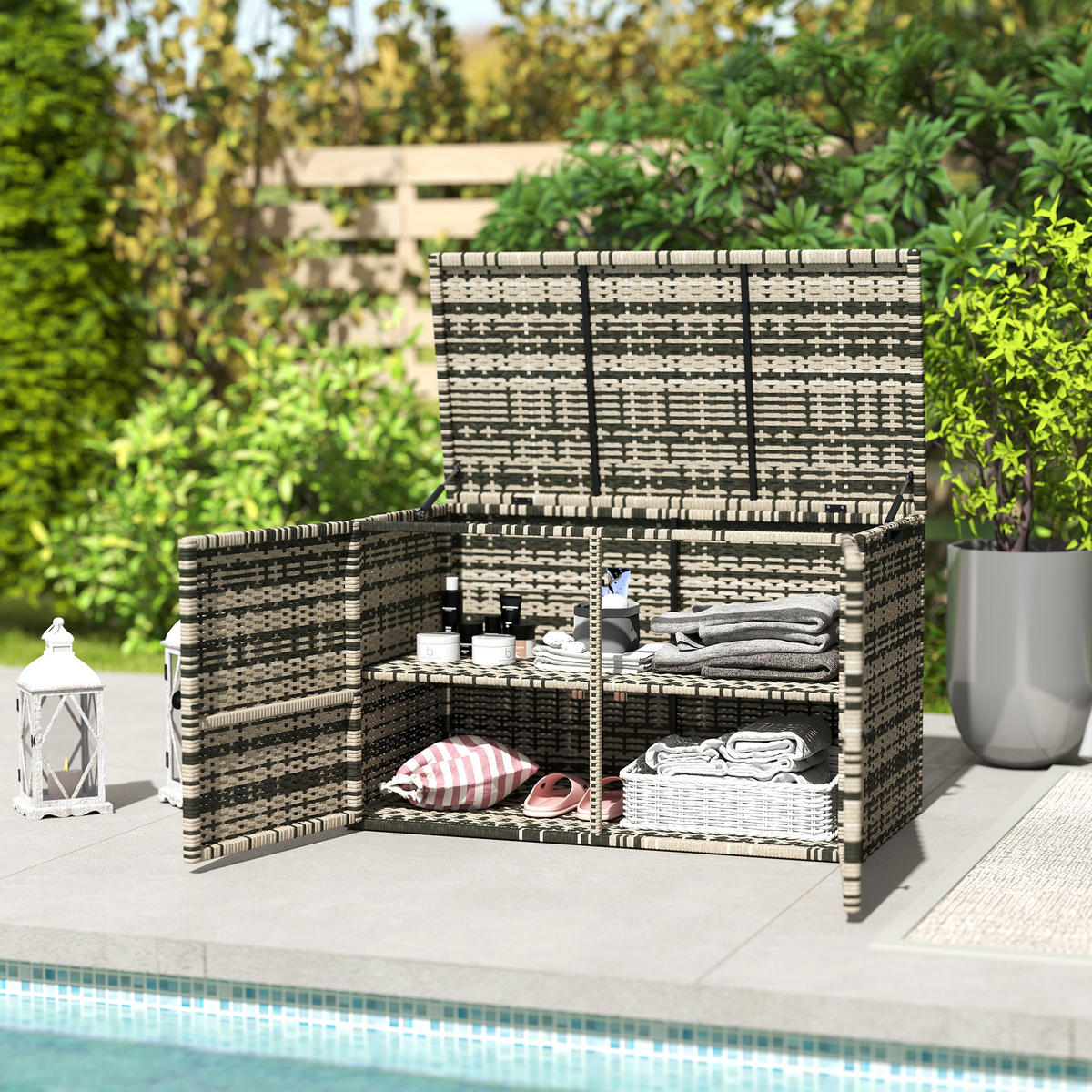 AUFLAGENBOX DE-06647 350L, 2 Ebenen, mit Deckel Mischgrau - Multicolor, Kunststoff/Metall (57/69/118cm) - ComfortXL
