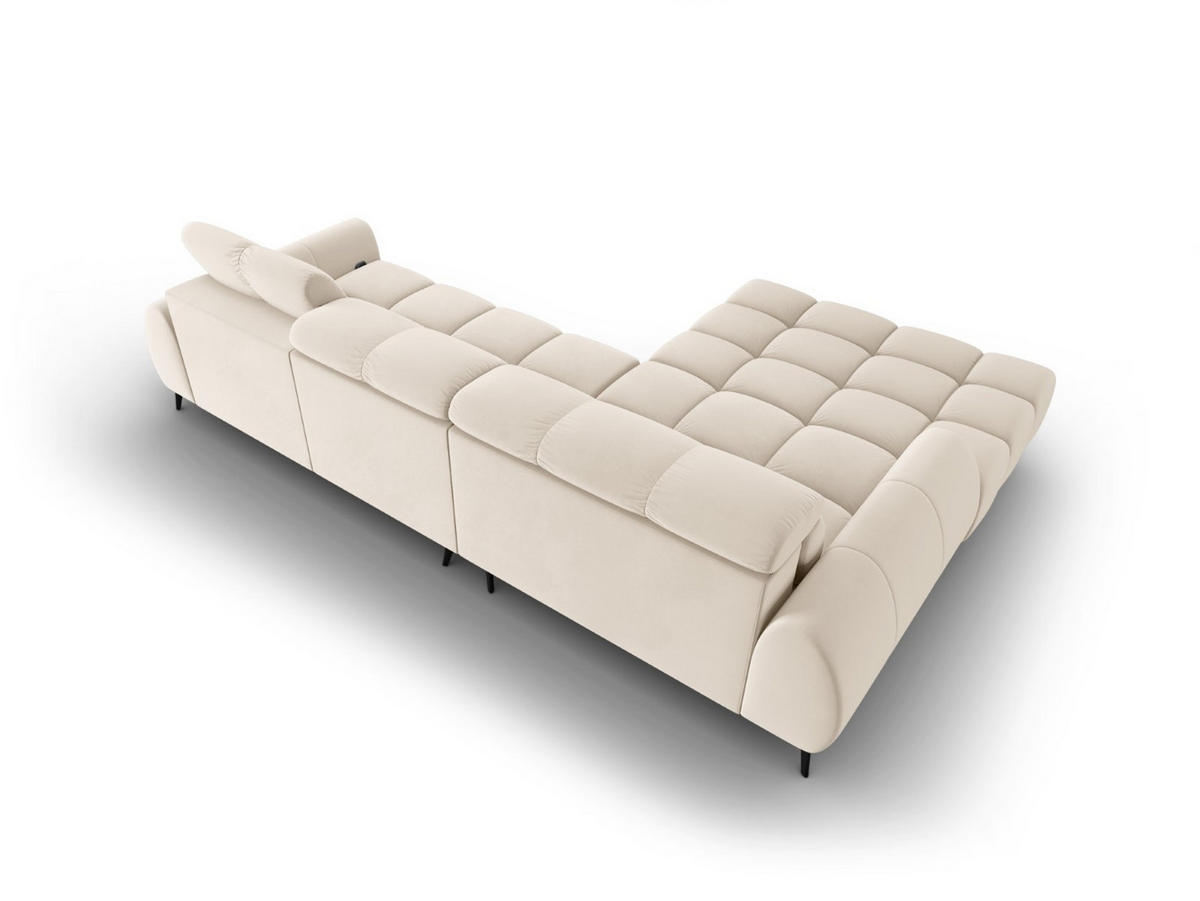 ELEKTRISCHES-ECKSOFA links Alyse aus Samt leichtes beige 5 Sitzplätze - Beige, Textil (188/295cm) - Micadoni