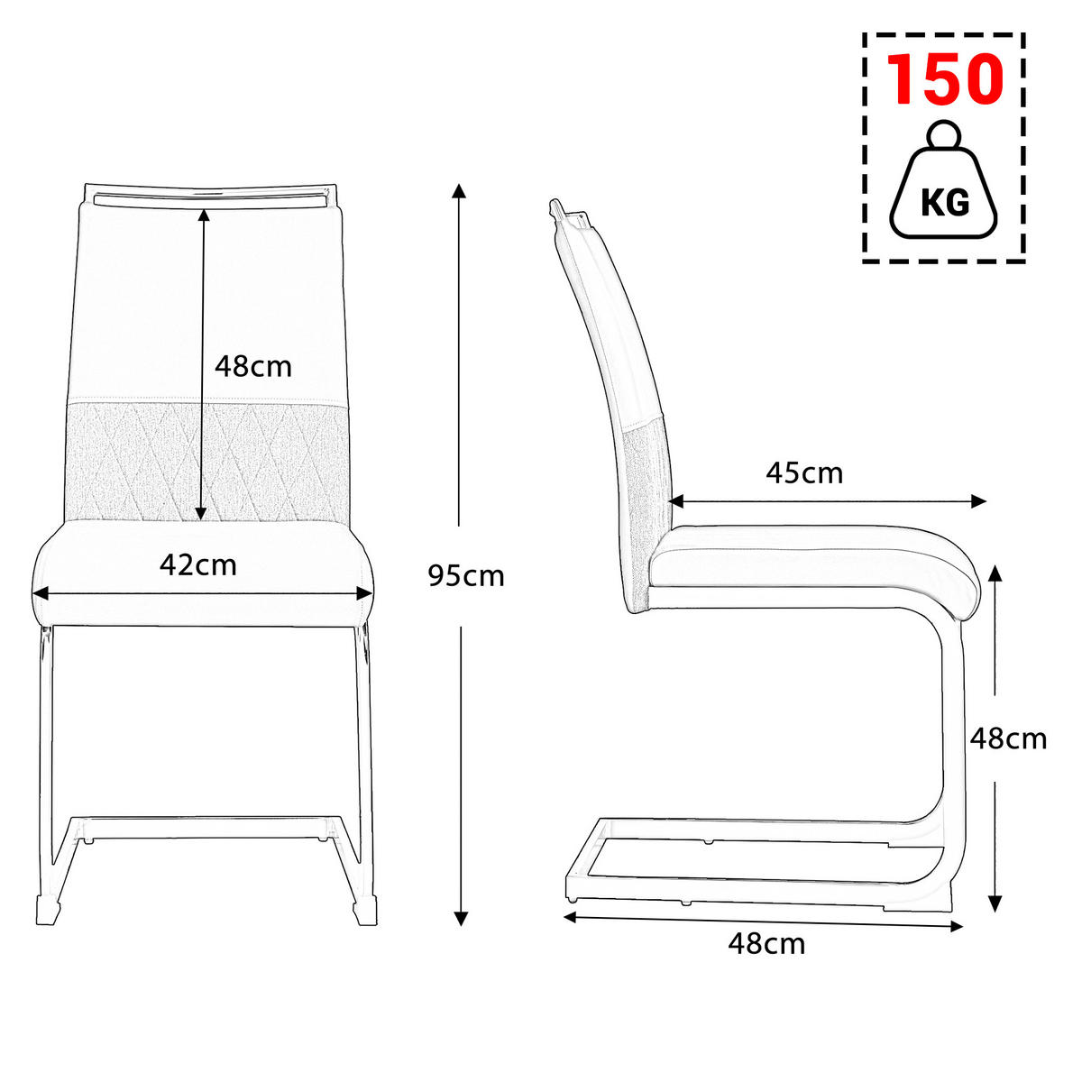 ESSZIMMERSTUHL 2er-Set mit Kunstleder- und Leinenpolsterung, ergonomischer Küchen- und Bürostuhl, grau - Grau, Kunststoff (48/95/42cm) - Luhomfu