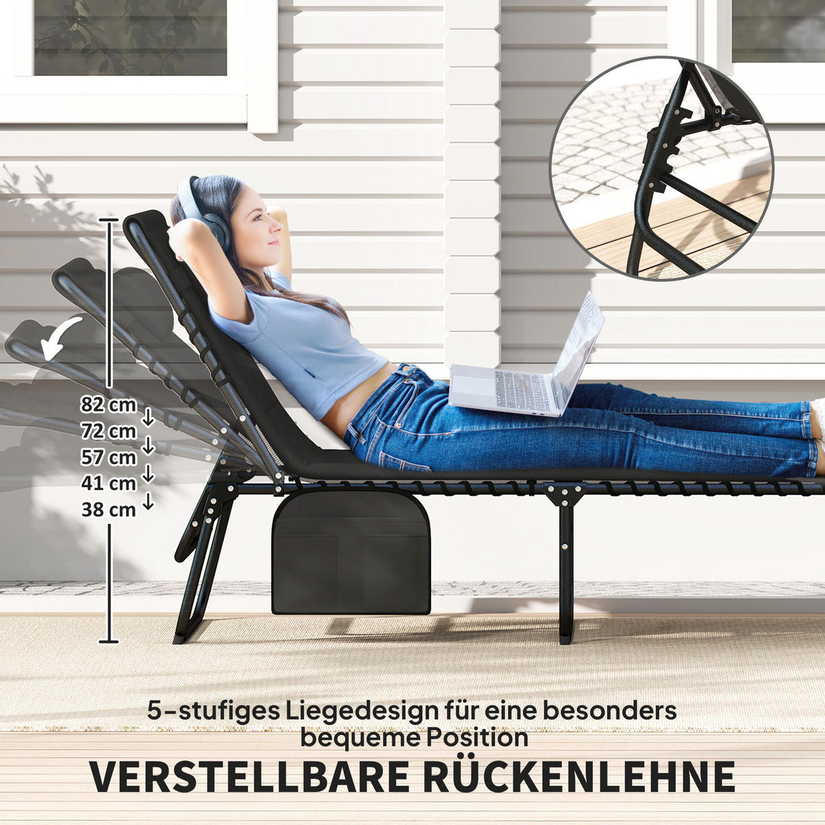 SONNENLIEGEN-SET 2 TLG. mit Kopfkissen Schwarz - Schwarz, Textil/Metall (68/36/189cm) - Outsunny