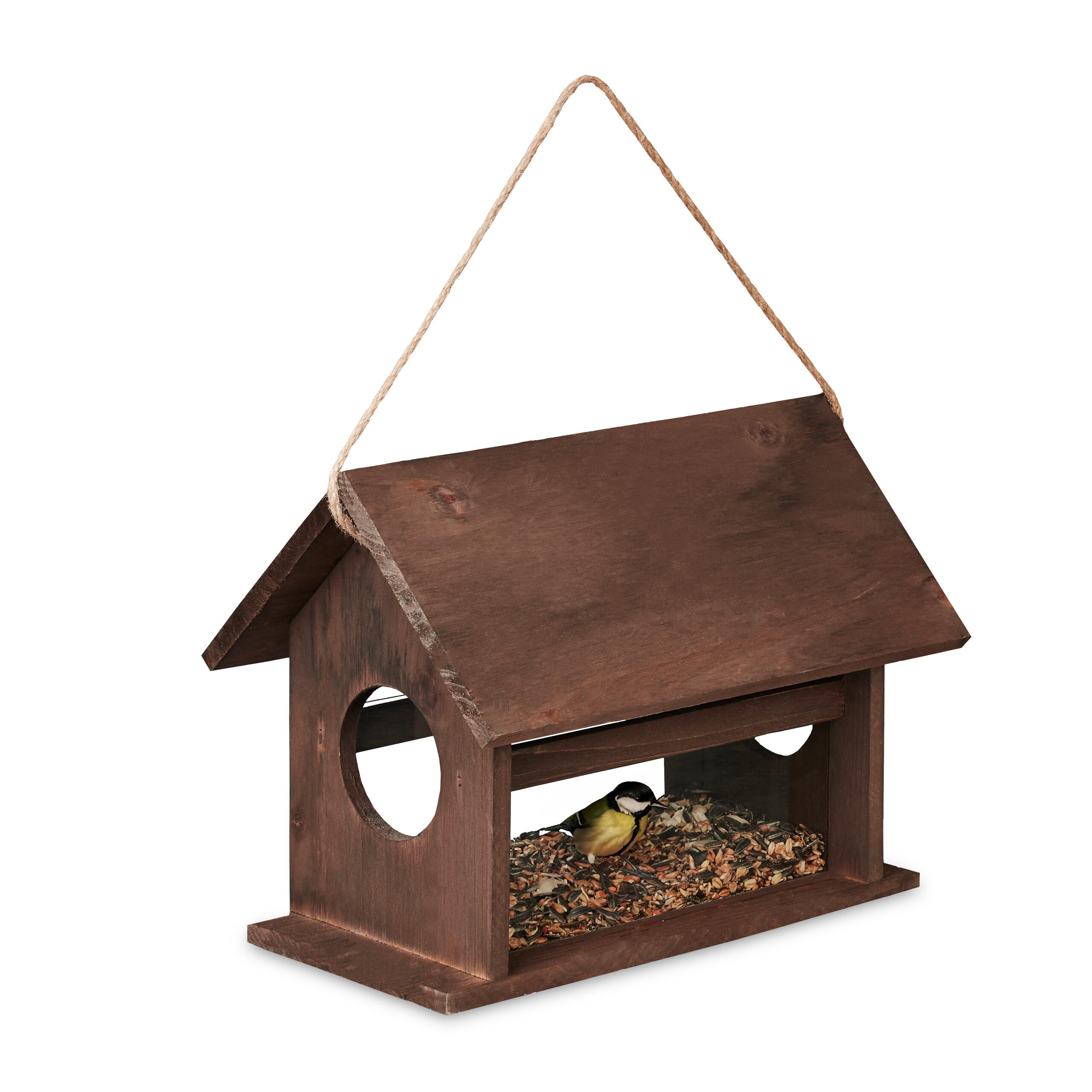 VOGELFUTTERHAUS - Braun, Holz/Kunststoff (30/24/21cm) - Relaxdays