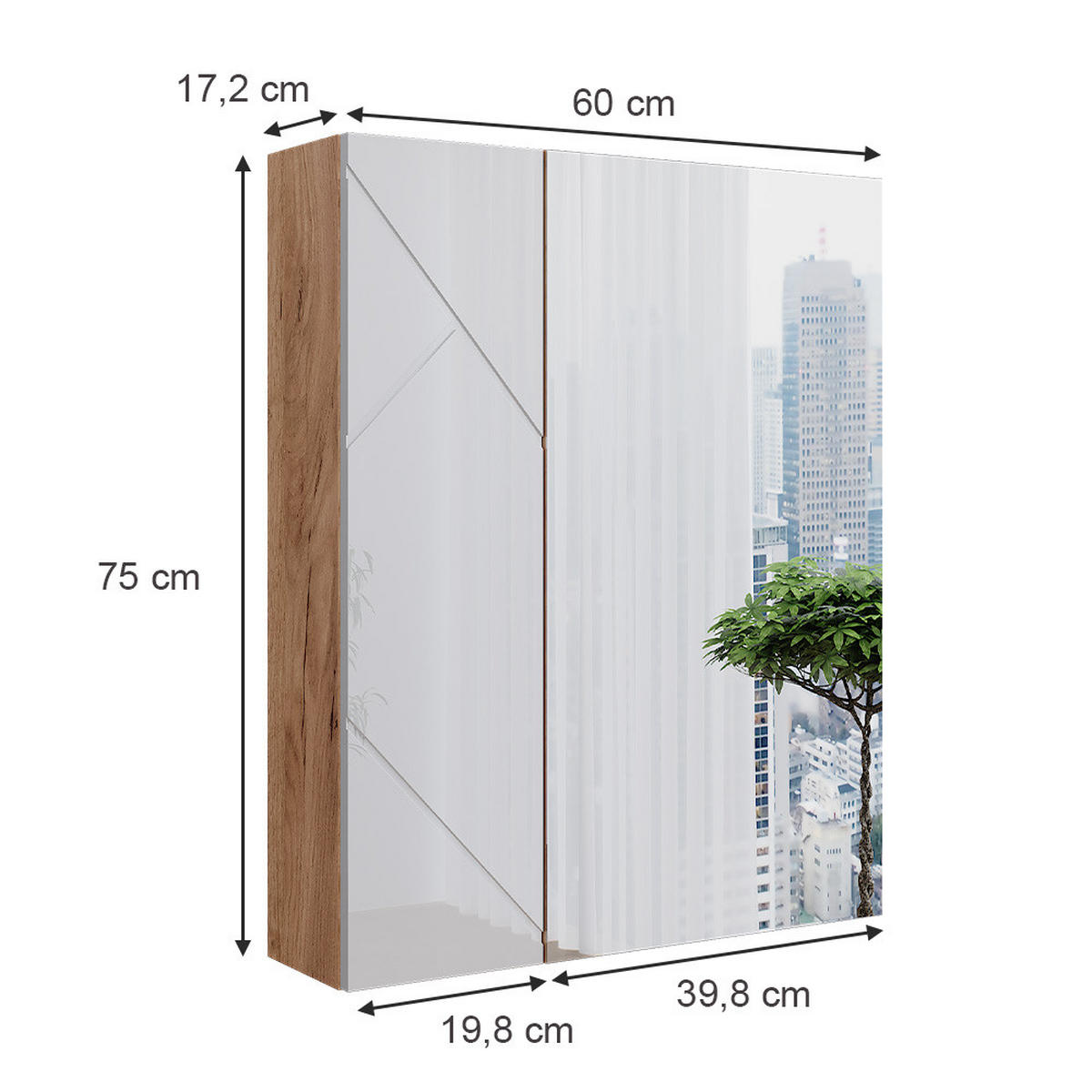 BADSPIEGELSCHRANK Irma Goldkraft Eiche/Weiß Hochglanz 60 x 75 cm - Eiche Wotan/Weiß, Holzwerkstoff (60/75/17.2cm) - Vicco