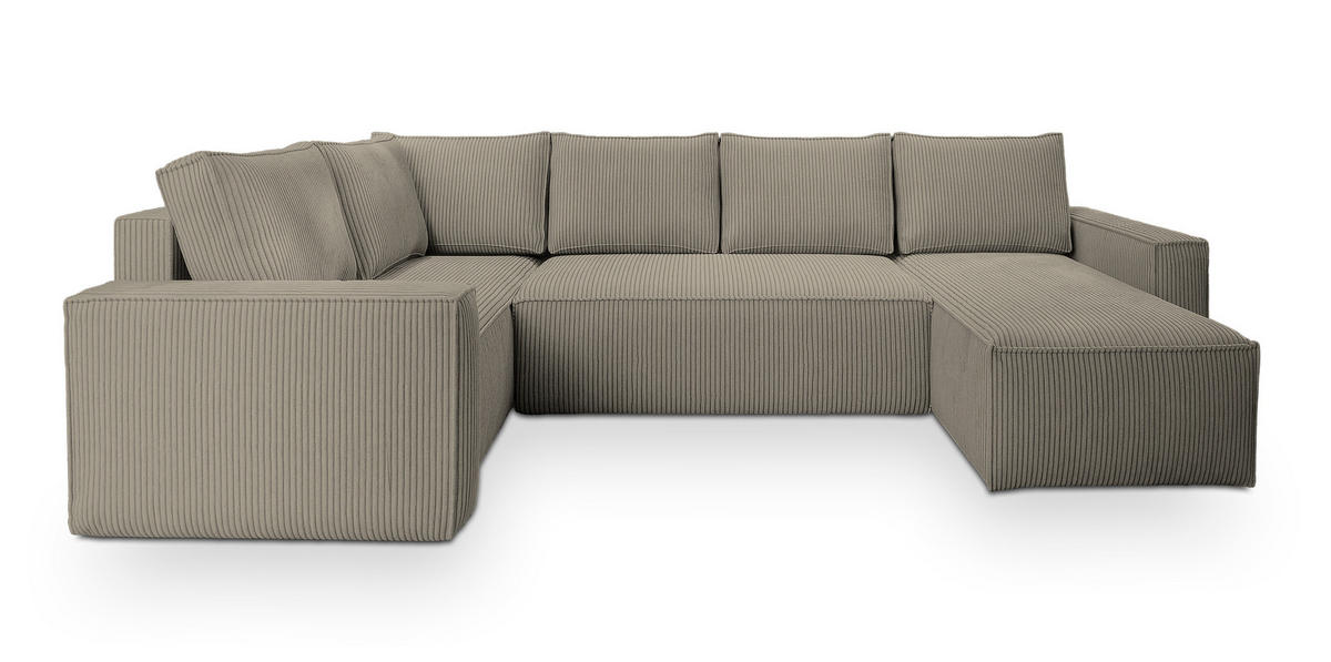 WOHNLANDSCHAFT NORENA L-S Beige Kordstoff mit Schlaffunktion - Beige, Holz (295/85/157.5cm) - MASSENO