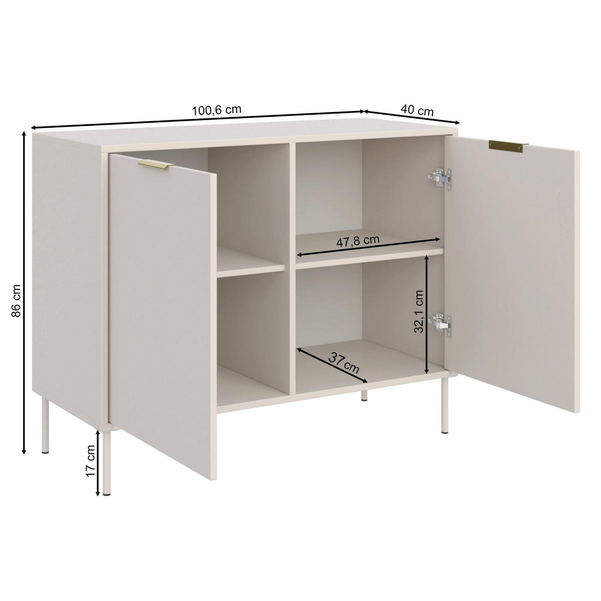 SIDEBOARD Vena Weiß 100 cm - Goldfarben/Weiß, Holzwerkstoff/Kunststoff (100.6/86/40cm) - Selsey
