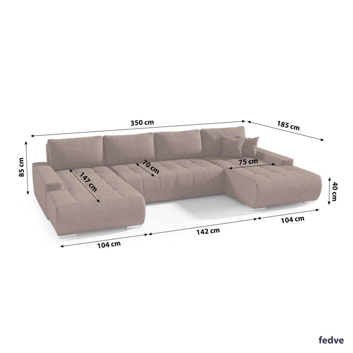 WOHNLANDSCHAFT mit Schlaffunktion Dhaka U, Braun - Dunkelbraun, Textil (185/85/350cm) - Fedve