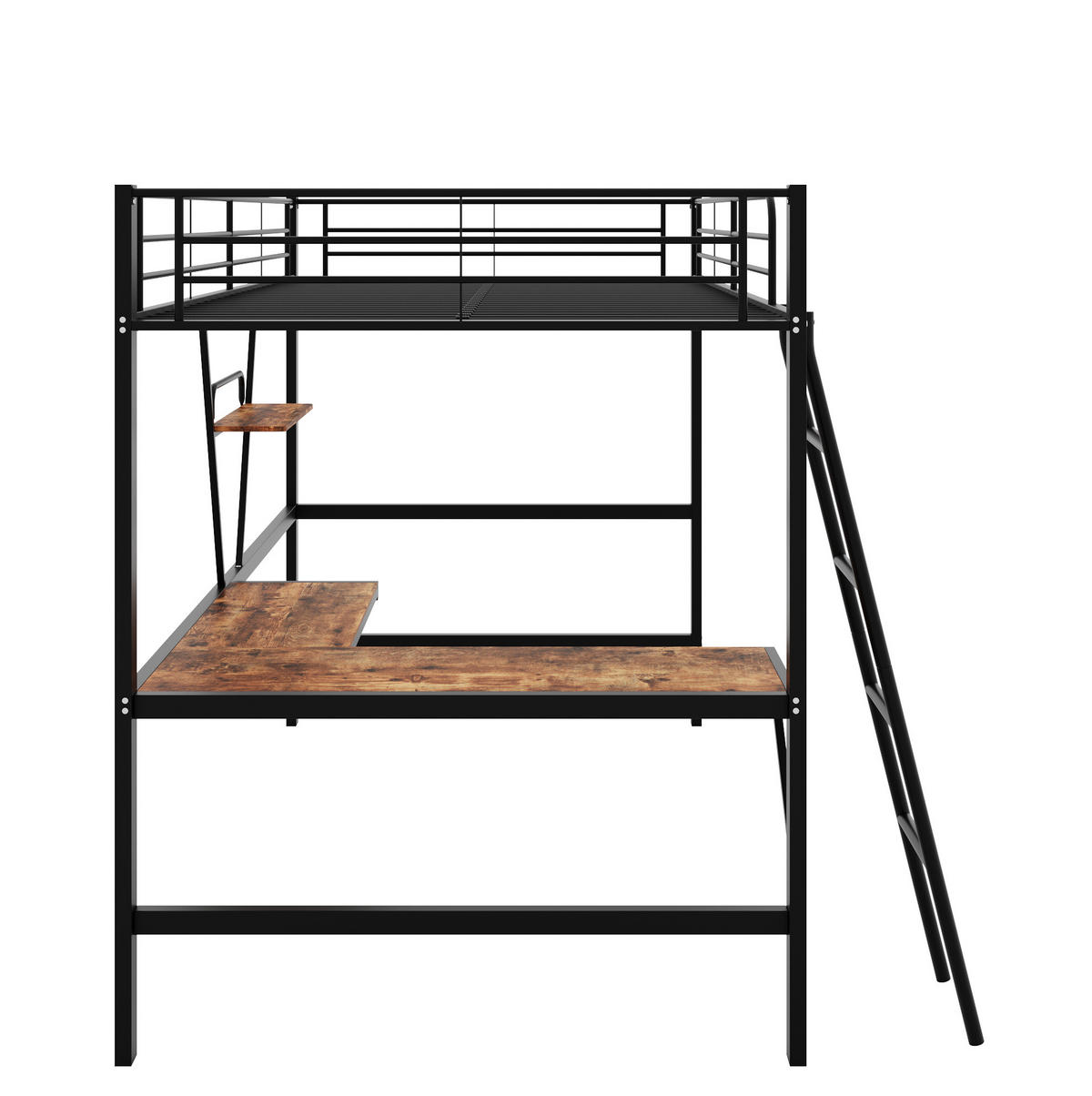 HOCHBETT 90/200 cm Schwarz mit Schreibtisch und Regal - Schwarz, Metall (90/200cm) - MIVRAY
