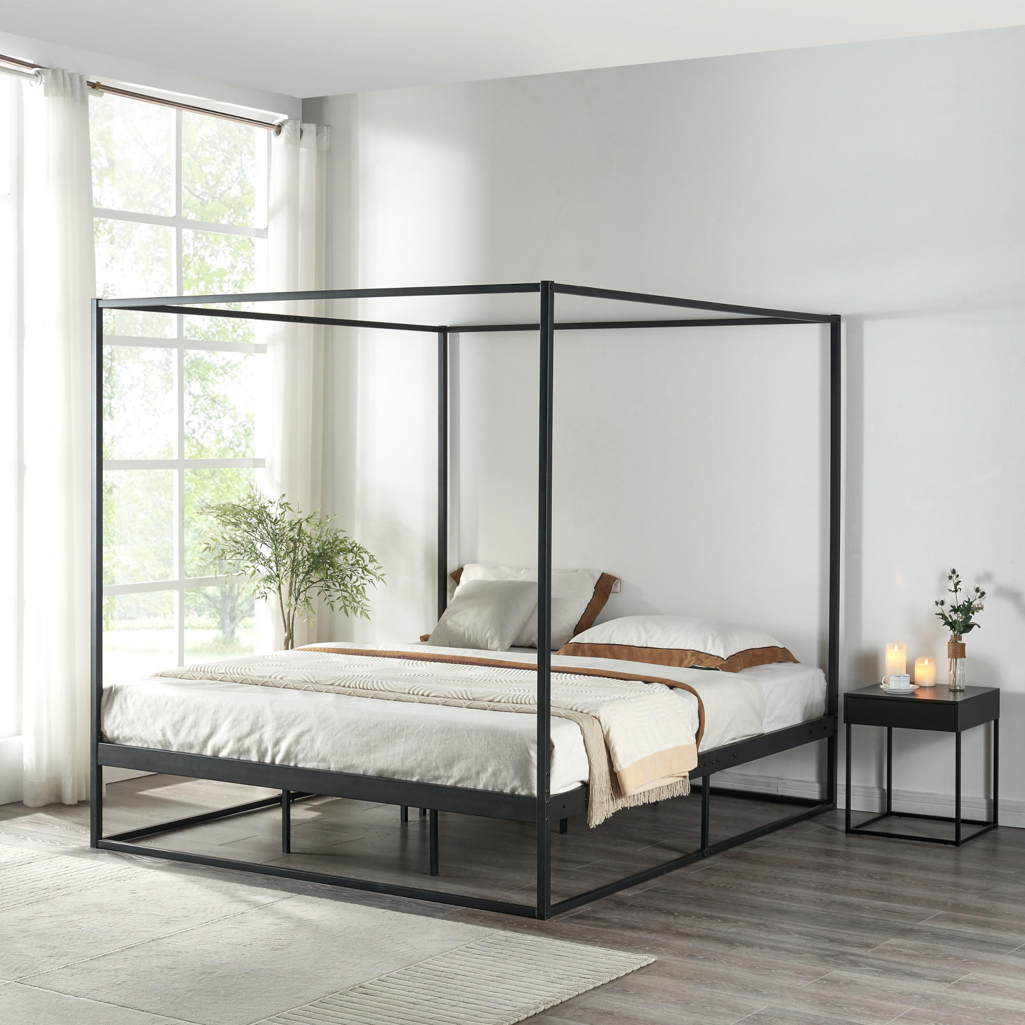 HIMMELBETT Kristianstad - Schwarz, Metall (160/200cm) - [en.casa]