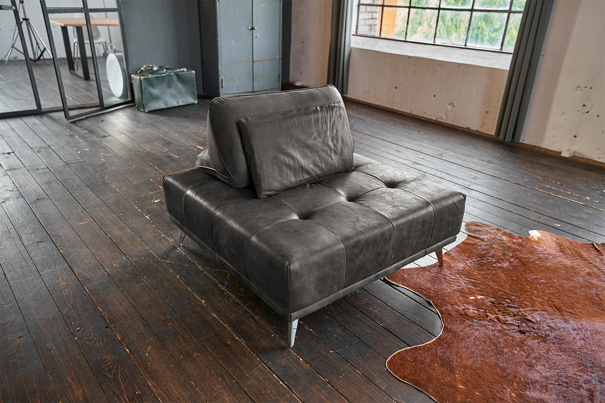 HOCKER WIOLO Grau Leder - Silberfarben/Grau, Leder (110/42/110cm) - KAWOLA