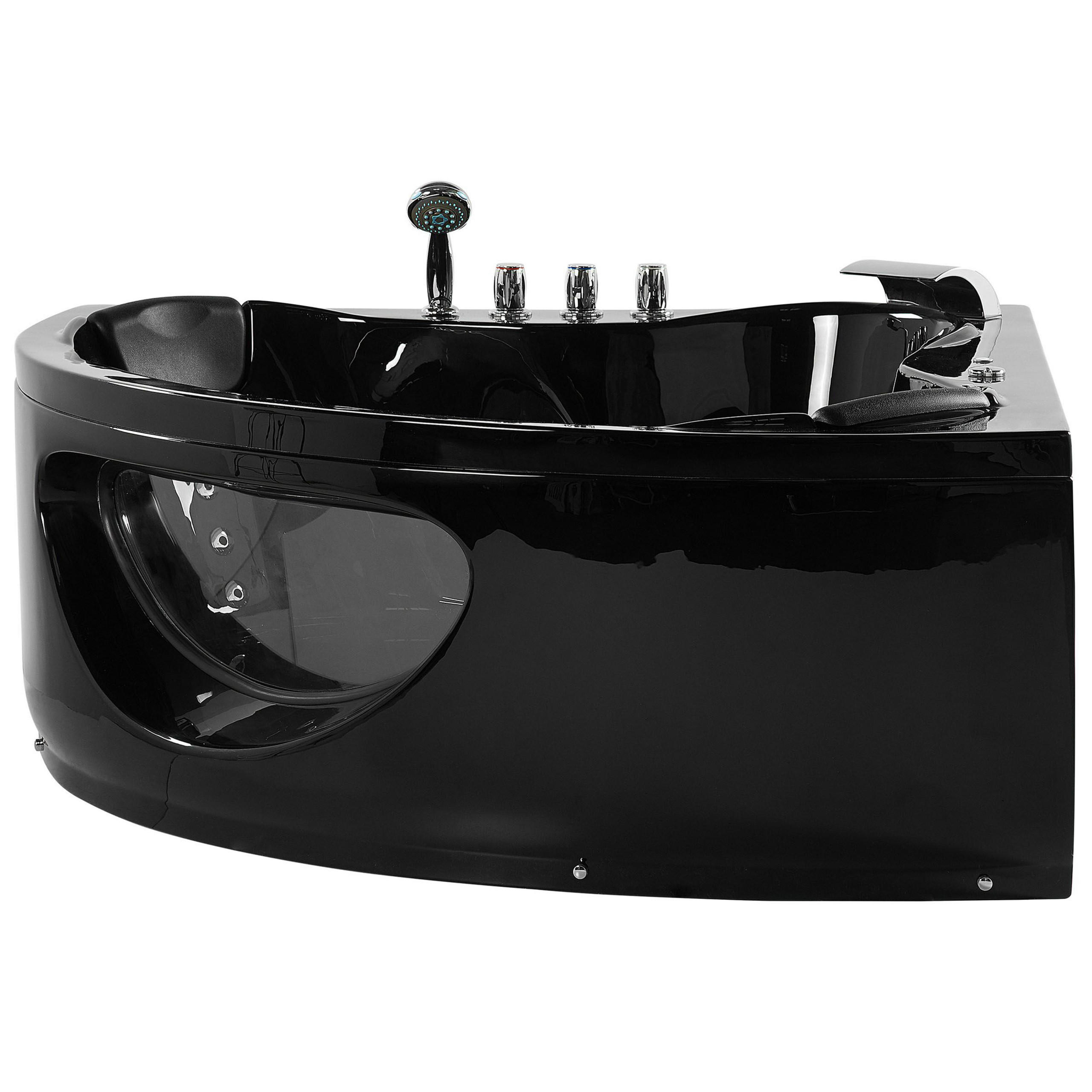 WHIRLPOOL-BADEWANNE mit LED 146x205x61 cm schwarz Tocoa - Schwarz, Kunststoff (146/61/205cm) - Beliani