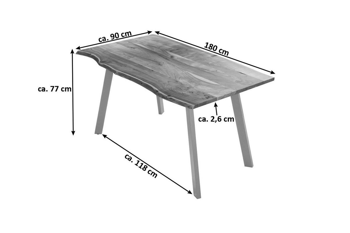 ESSTISCH LAXMI - Beige/Silberfarben, Holz/Metall (90/180/77cm) - SAM