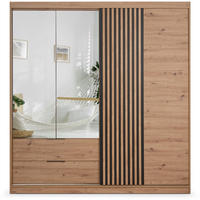 DREHTÜRENSCHRANK Madero mit Spiegel und 2 Schubladen, 203 cm, eiche Artisan - Eiche Artisan, Holzwerkstoff (203/213/60cm) - Beautysofa