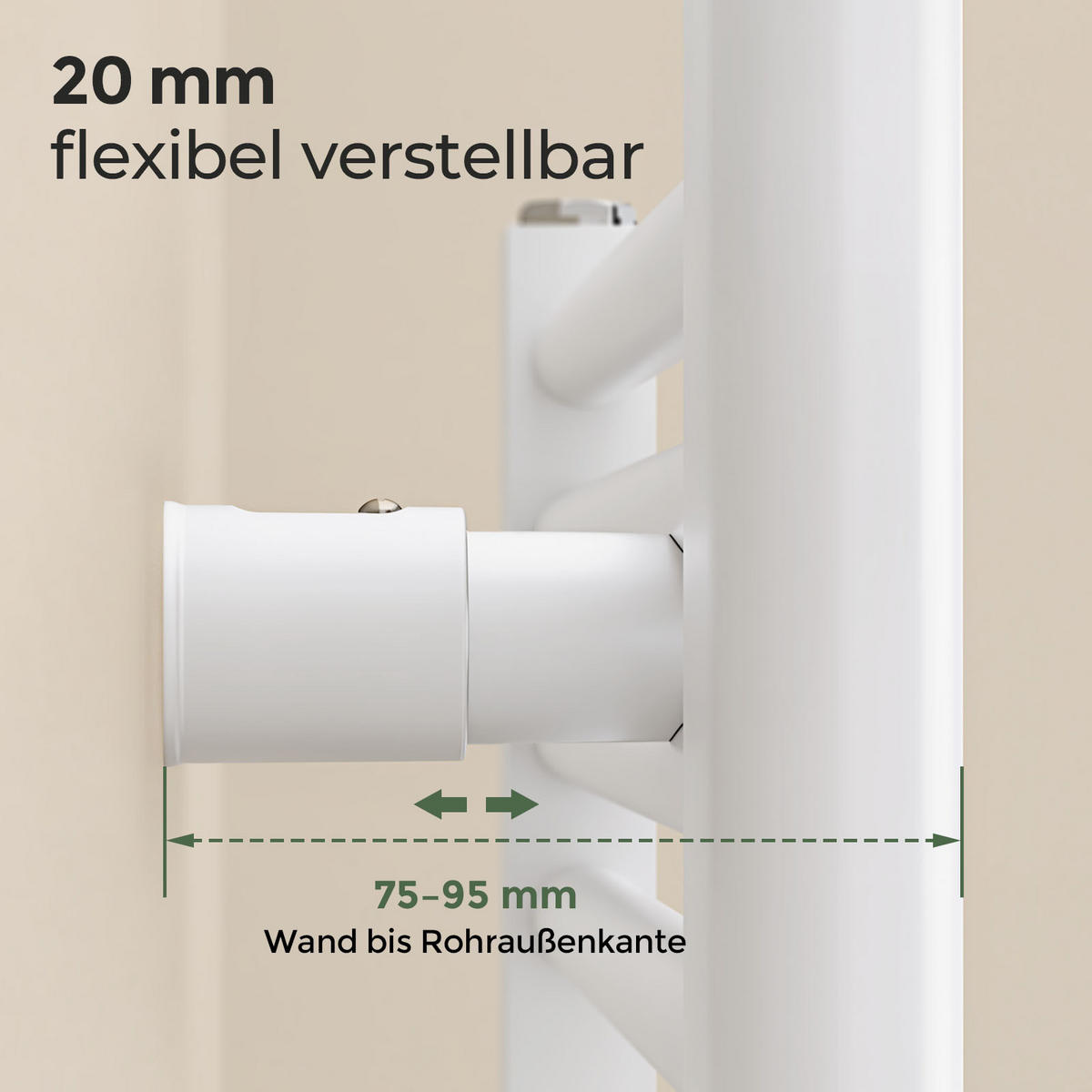 HEIZKÖRPERHALTERUNG FÜR RUNDE ROHRE Ø 22–25 MM, Weiß - Weiß, Kunststoff (4.5/7.8/2.5cm) - S'AFIELINA