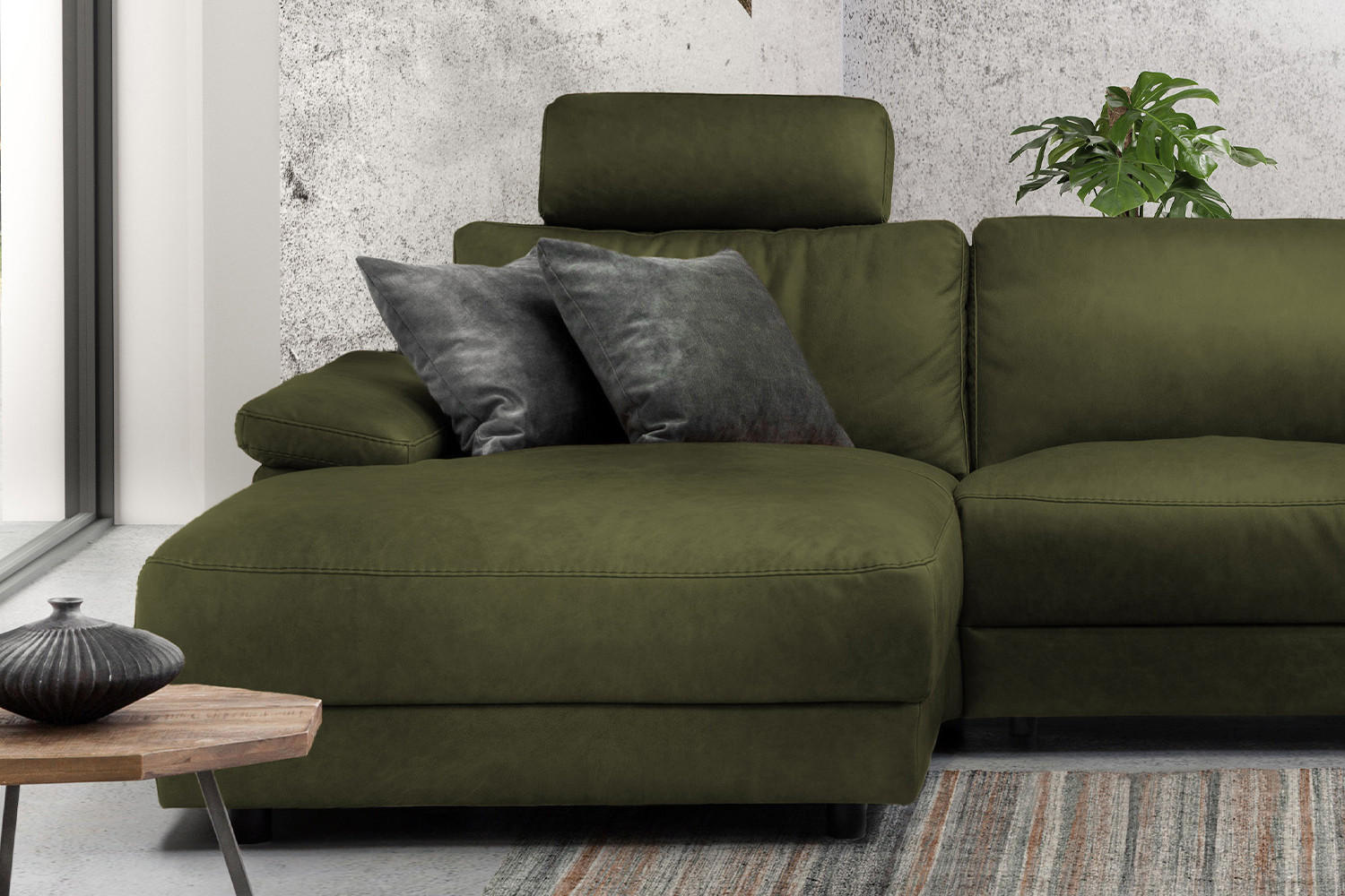 ECKSOFA XL MOTOR. RELAXFUNKTION LOLA Dunkelgrün Webstoff - Dunkelgrün/Schwarz, Textil (304/178cm) - KAWOLA