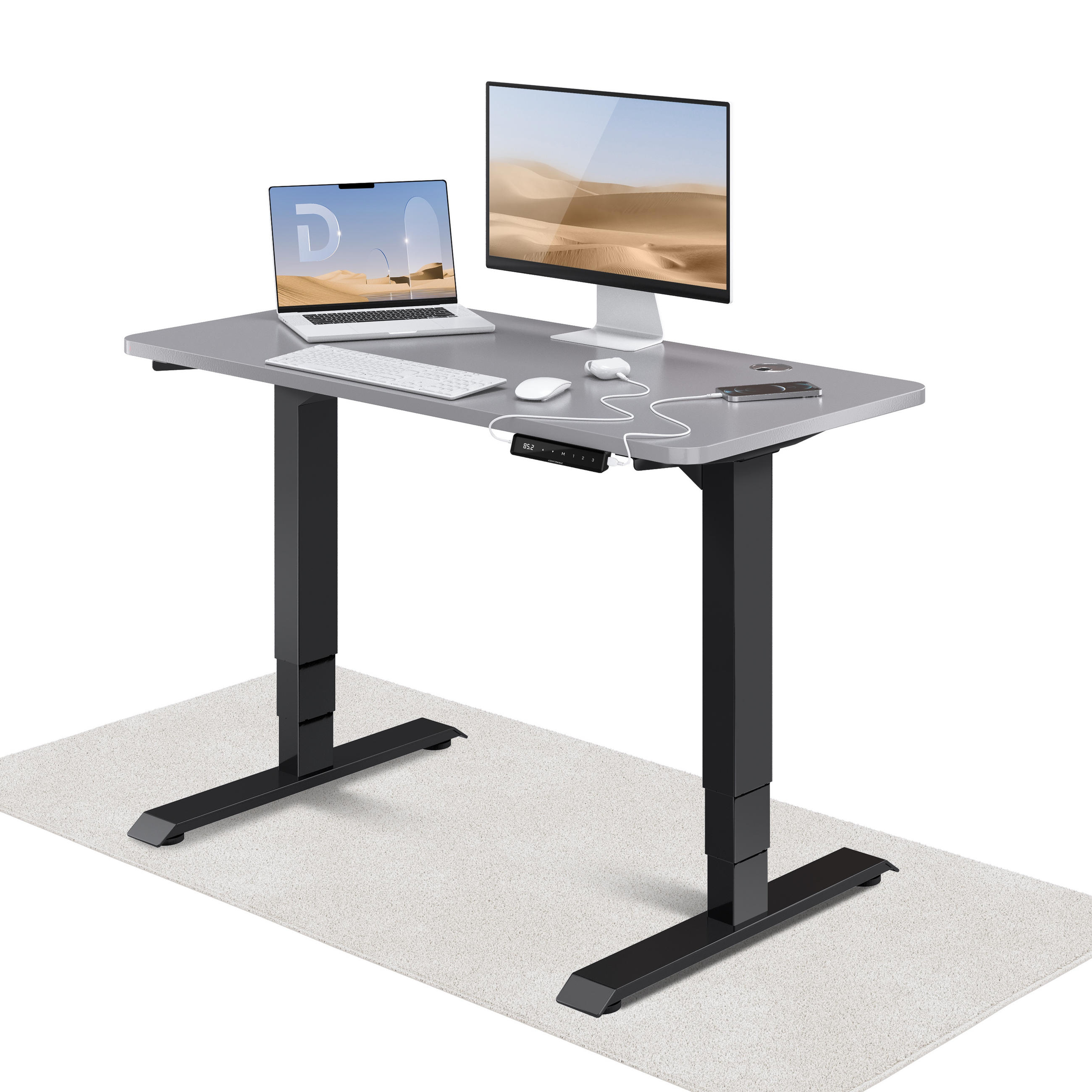 SCHREIBTISCH Elektrisch Höhenverstellbarer HomePro 120x60cm Schwarz/Grau mit Memory-Funktion, Anti-Kollisions Technologie - Schwarz/Grau, Holzwerkstoff (60/120/62cm) - Desktronic