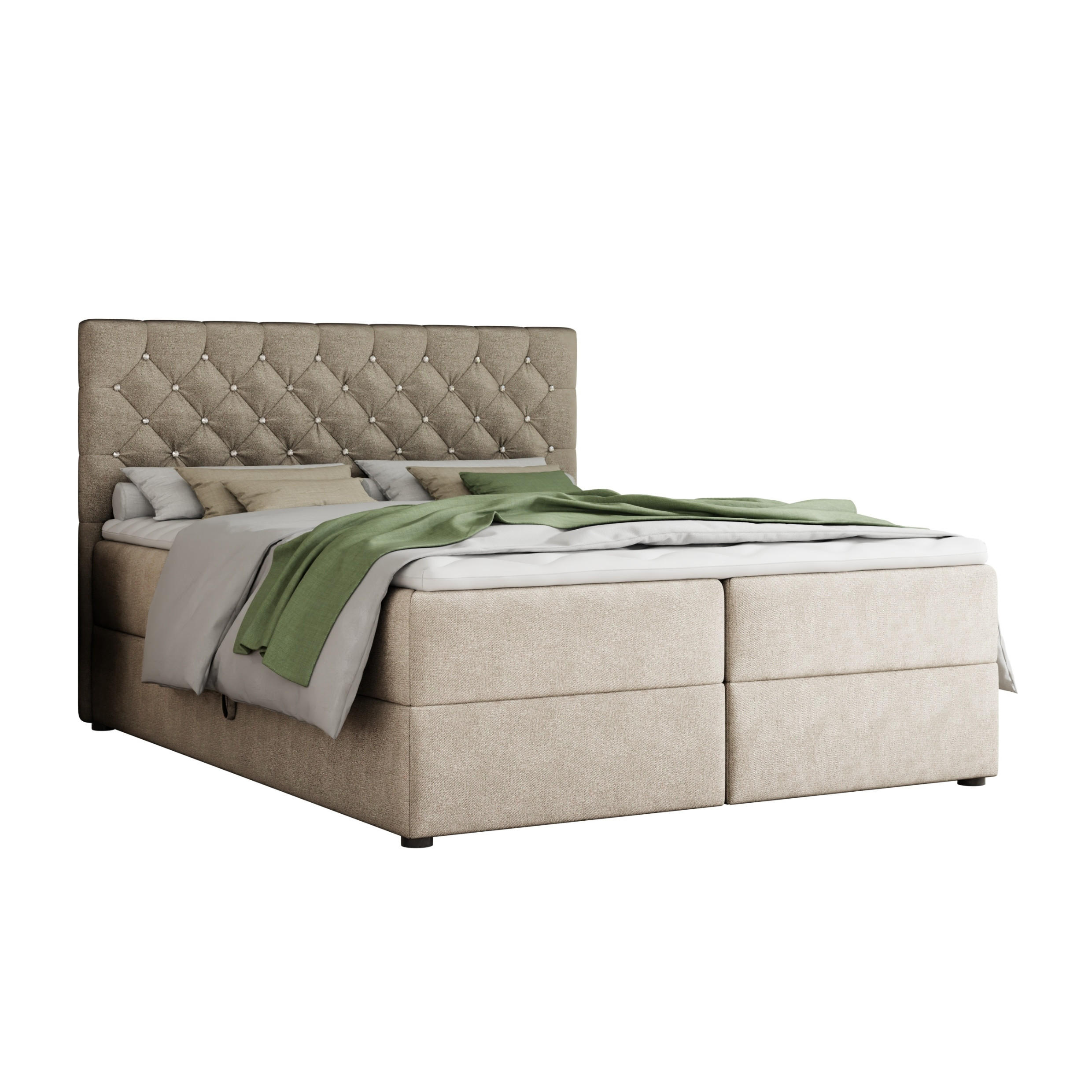 BOXBETT BEST 160/200 Velours Beige mit Bonell-Federkernmatratzen H3 - Beige, Holz/Holzwerkstoff (160/200cm) - Deine Möbel 24