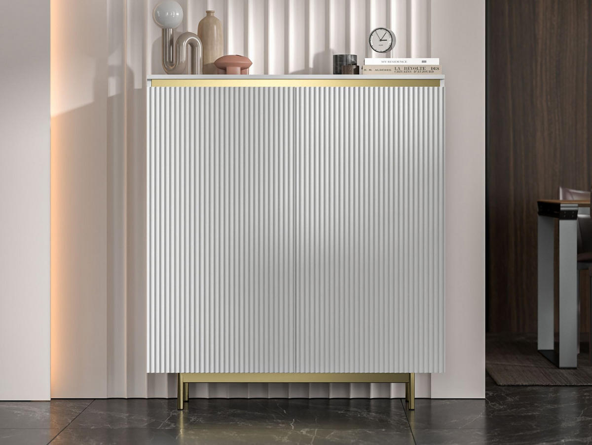 KOMODA Selene 2D mat bijela 111 cm s metalnim okvirom - bijela/zlatne boje, drvni materijal/metal (111/125/35cm) - Meble Lindner