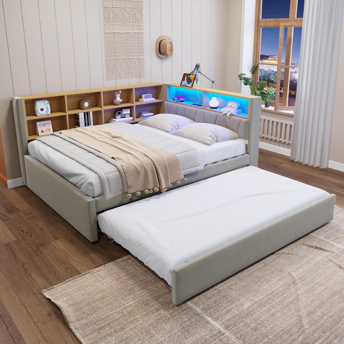 SCHLAFSOFA mit Ausziehbett 140x200 cm Flanell Hellgrau - Hellgrau, Holz (140/200cm) - Meubliv