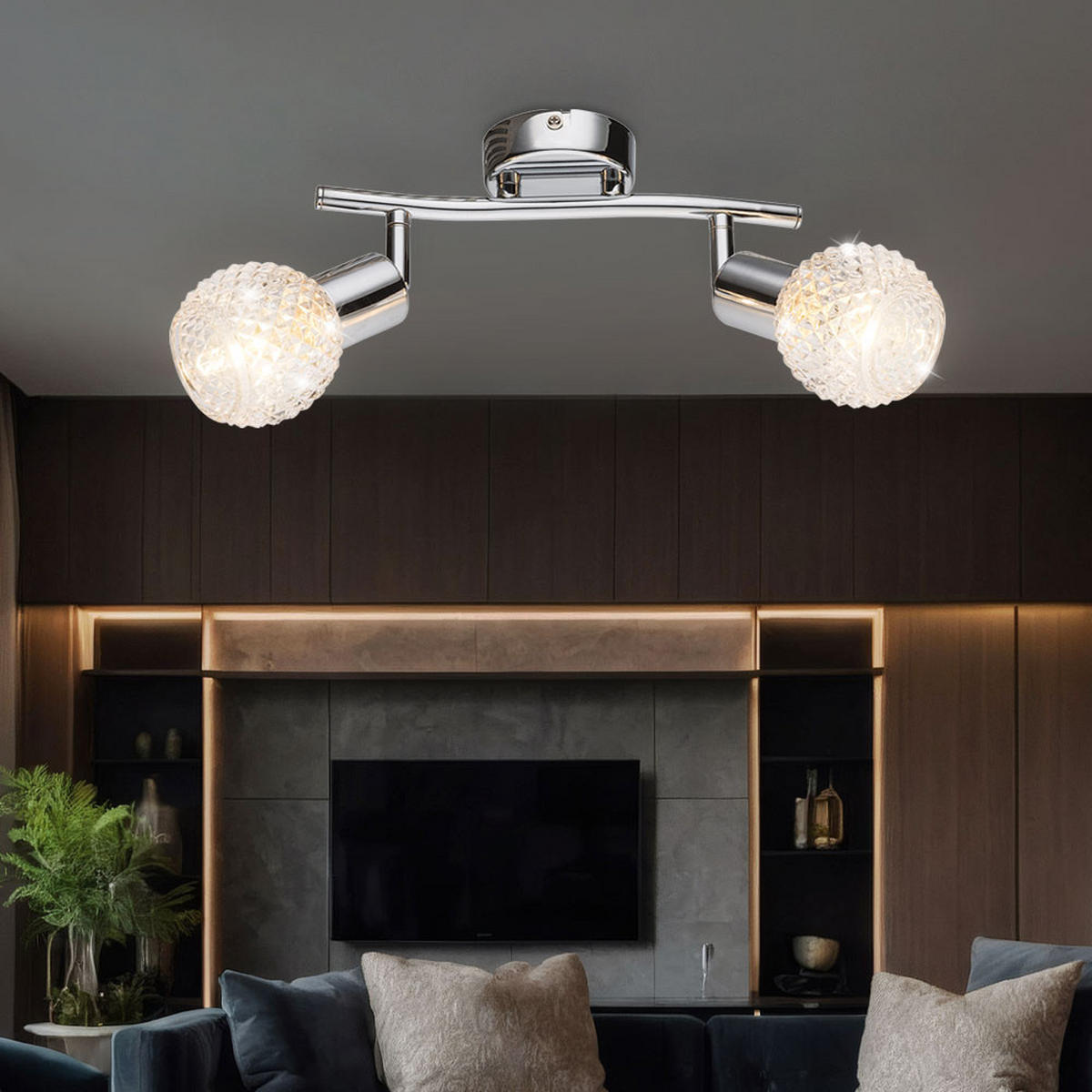 DECKENLEUCHTE Metall Glas Silber 2er Set - Silberfarben, Glas (25/8/19cm) - Globo Lighting