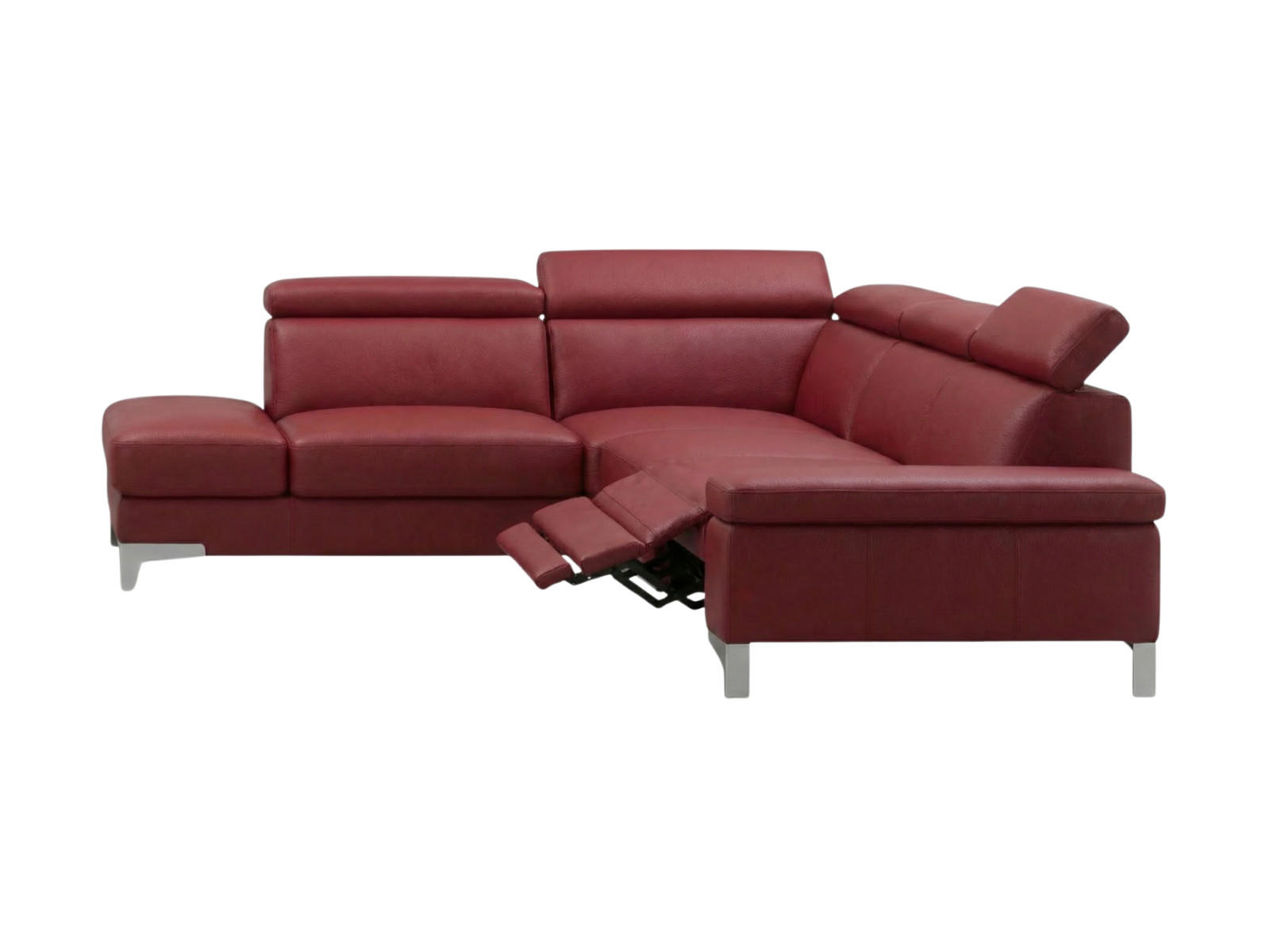 ECKSOFA Talisman Echtleder mit 1 x Relaxfunktion Rot - Rot, Leder/Metall (224/271cm)