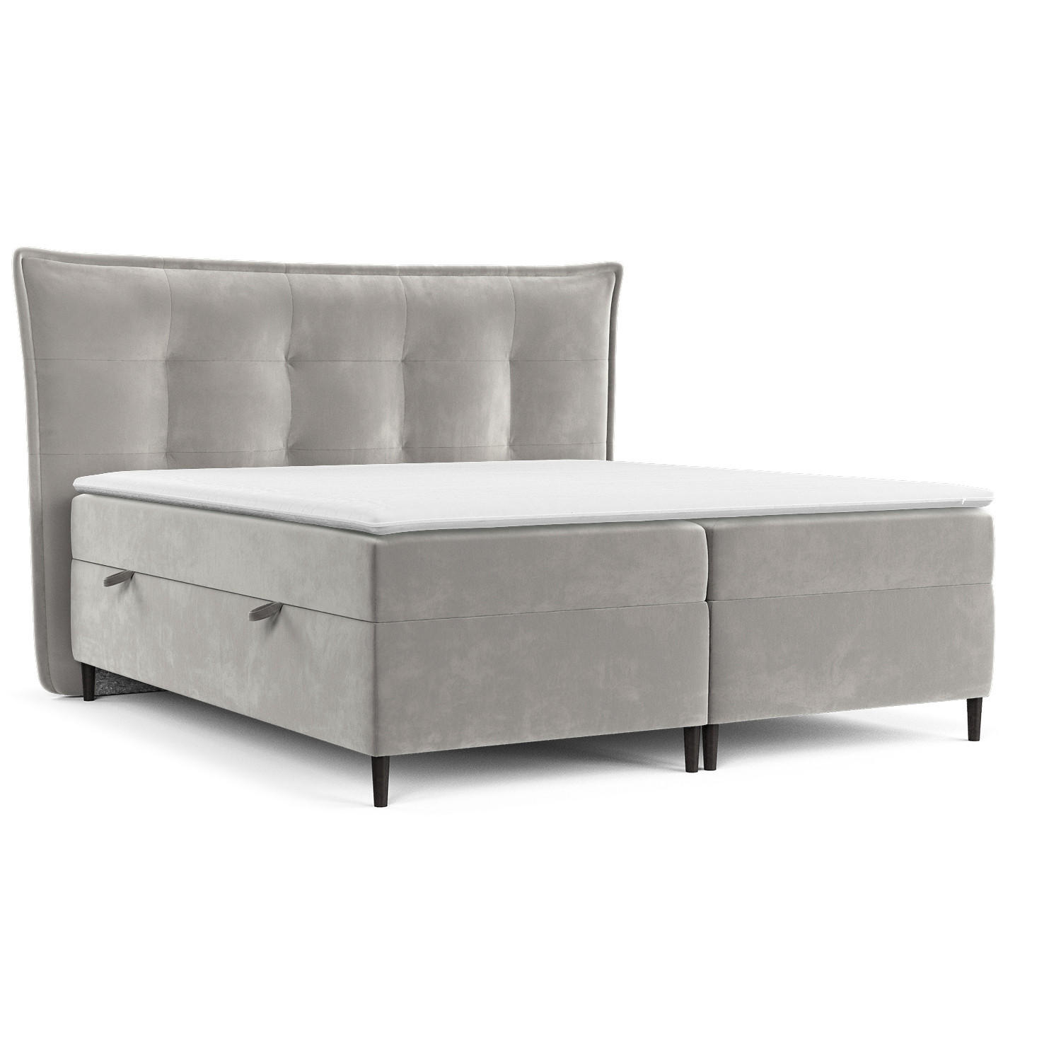 BOXBETT Sinai Grau Beige 180/200 cm mit Taschenmatratze und Topper - Greige/Schwarz, Holz/Holzwerkstoff (180/200cm) - Maison de Reve