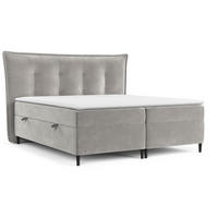 BOXBETT Sinai Grau Beige 140/200 cm mit Taschenmatratze und Topper - Greige/Schwarz, Holz/Holzwerkstoff (140/200cm) - Maison de Reve