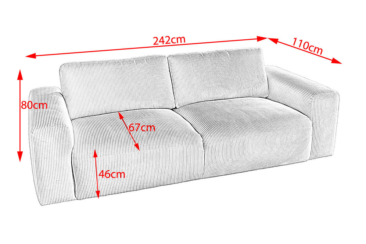 SOFA BODHI Cremeweiß Cord - Creme/Schwarz, Kunststoff/Textil (242/80/110cm) - KAWOLA
